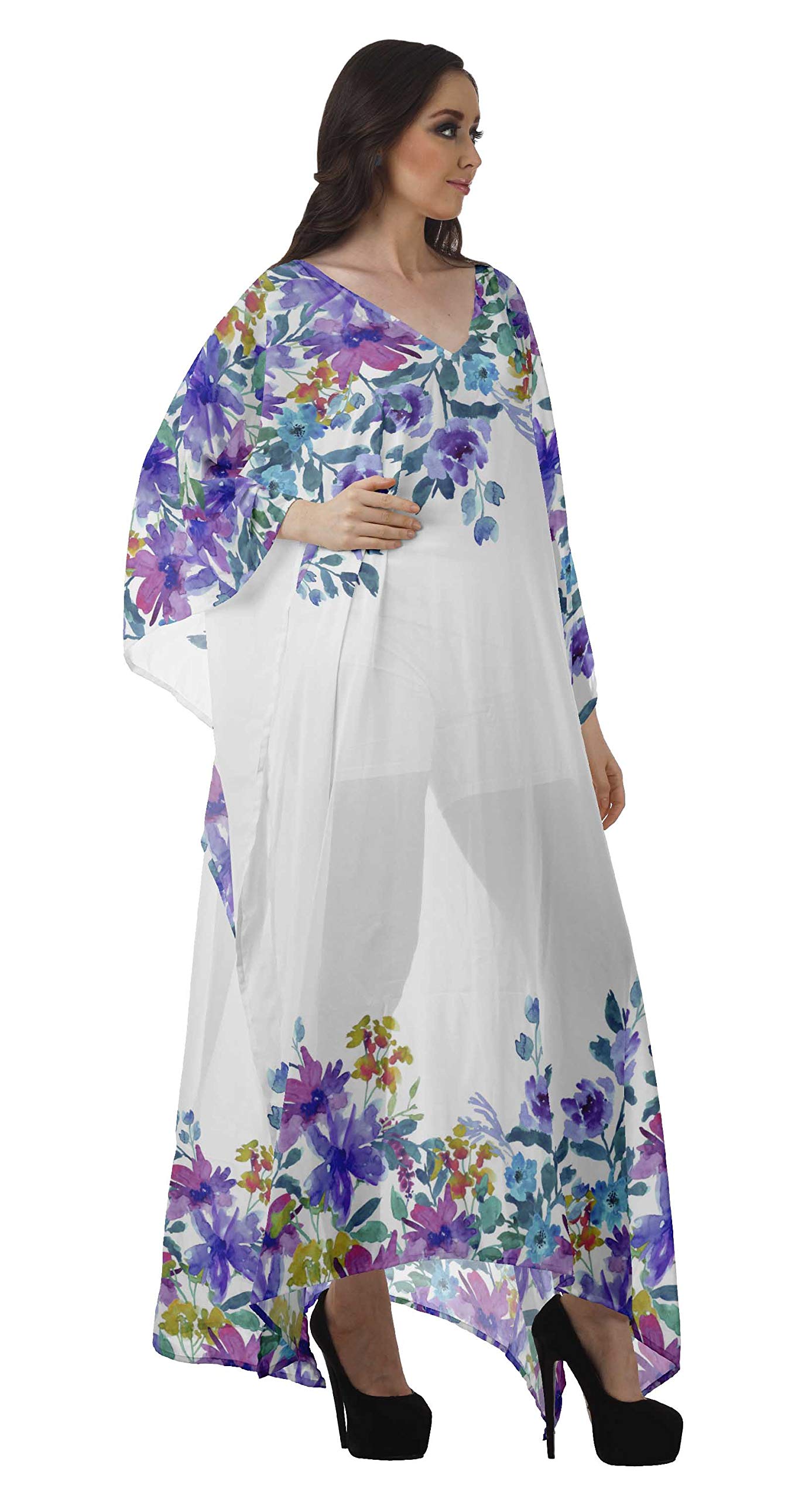 Moomaya Women's Sheer Turkish Kaftan Beach Cover Up Dress - Lightweight Swimwear Coverup for Pool, Vacation & Summer Outfits