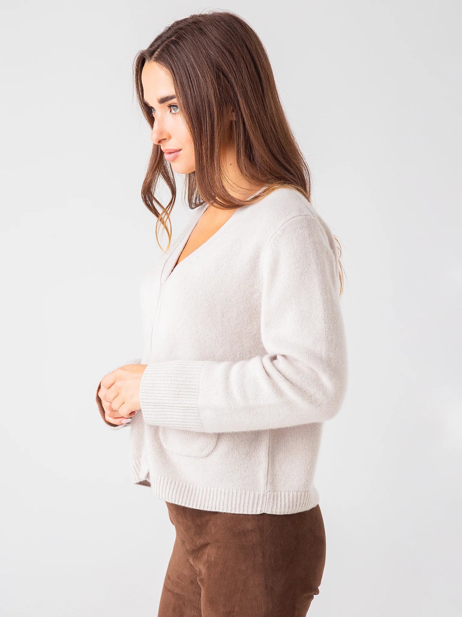 Luxury Cashmere Cardigan for Women - Soft & Warm Frost Grey Sweater - Perfect for Fall & Winter Outfits, Office Wear & Cozy Evenings