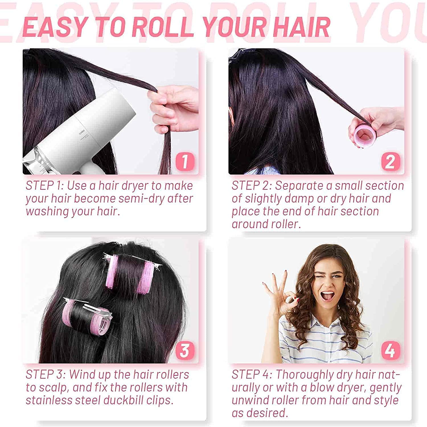 SIYAA 6Pcs Jumbo Self-Grip Hair Rollers Set with Stainless Steel - Perfect for Salon-Quality Curls at Home, Parties & Special Occasions