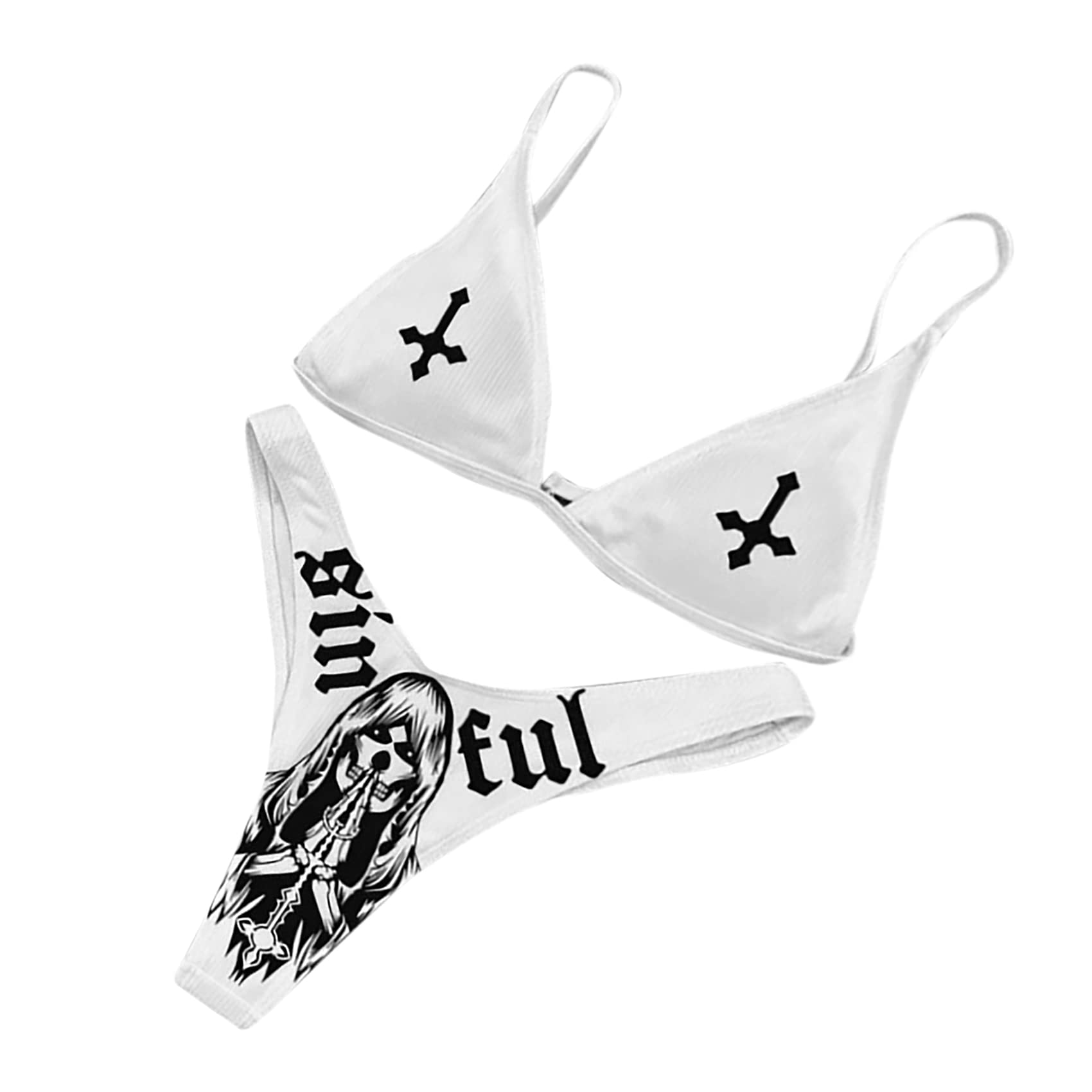 AIBEARTY Women's Skull Print High Cut Bikini Set - Sexy Two Piece Swimsuit for Beach, Pool Party, Halloween & Festival | Triangle Top & Cheeky Bottom