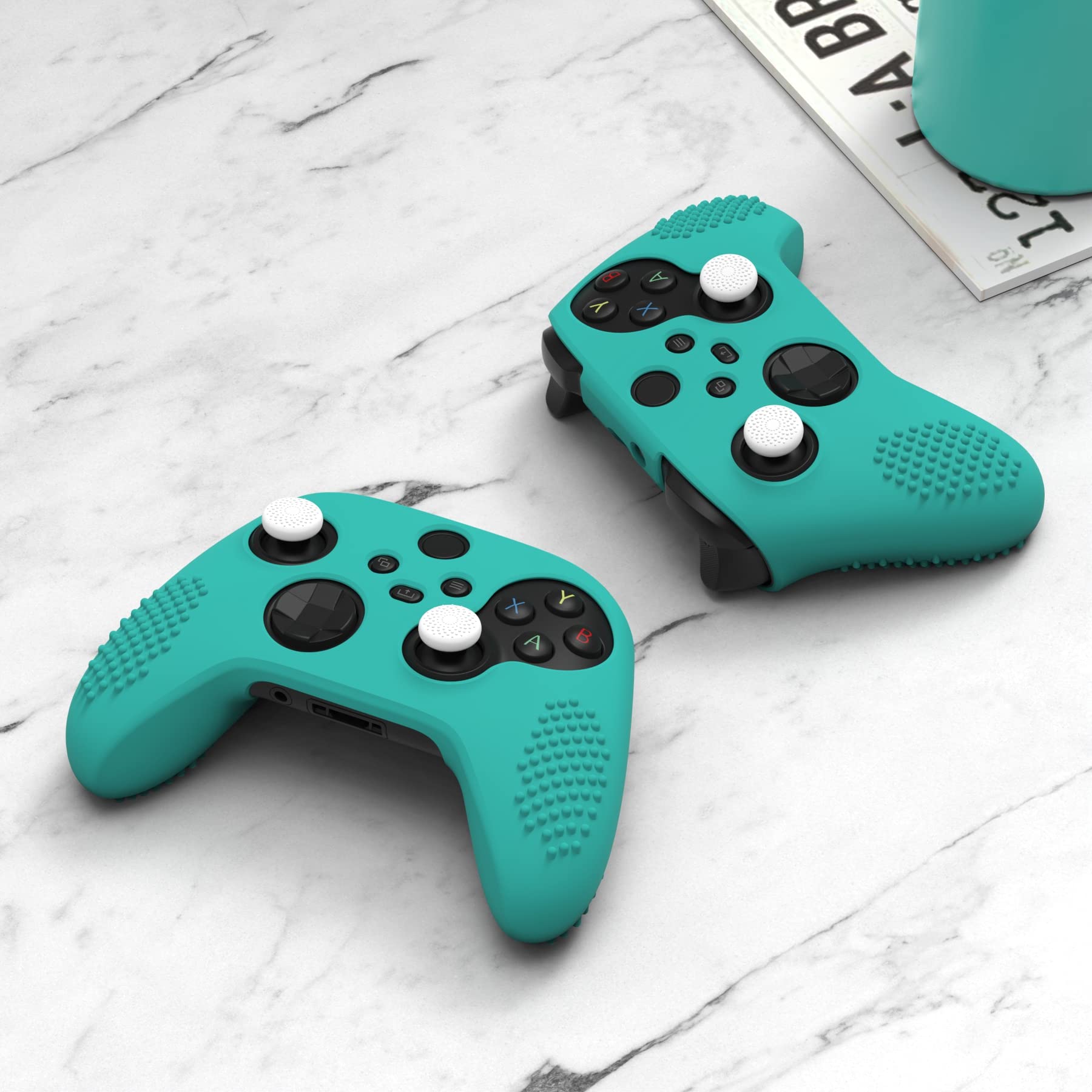 eXtremeRate PlayVital Silicone Cover Skin for Xbox Series X/S Controller - Non-Slip Rubber Grip with 6 Thumbstick Caps (3D Textured Edition, Aqua Green) - Perfect for Gaming, Protection & Enhanced Comfort
