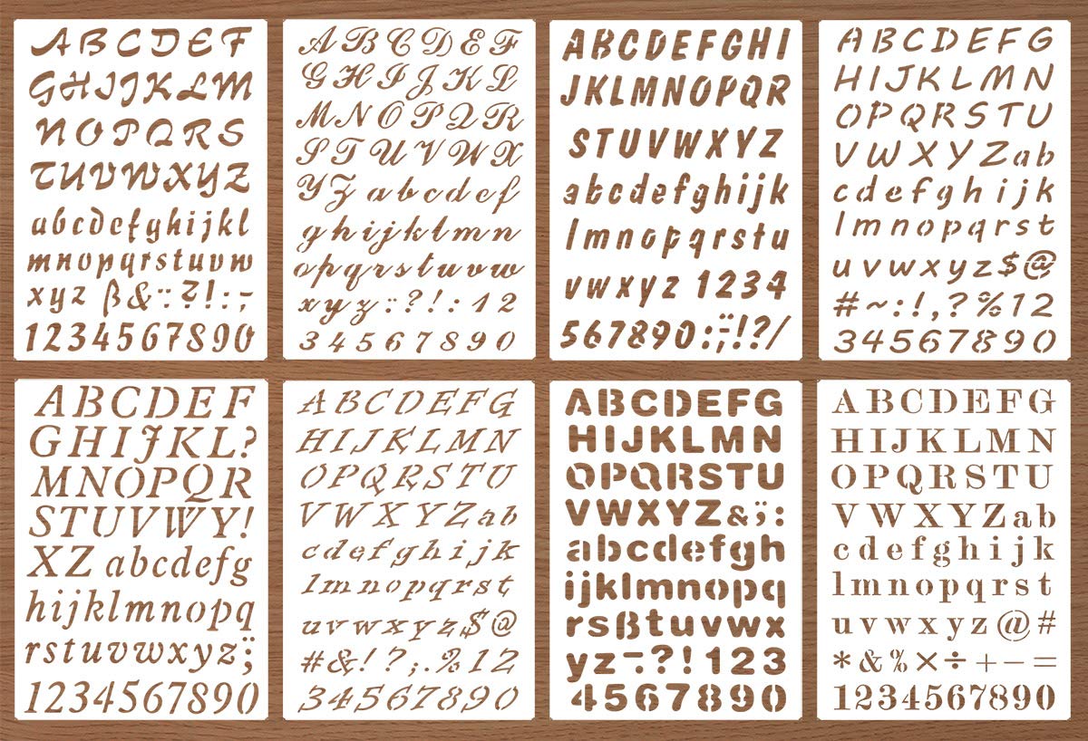 8-Piece Plastic Alphabet & Number Stencils Set for Scrapbooking, DIY Painting, Craft Projects - 1 Inch Letter Height - Perfect for Home Decor, School Projects, and Kids Art Activities