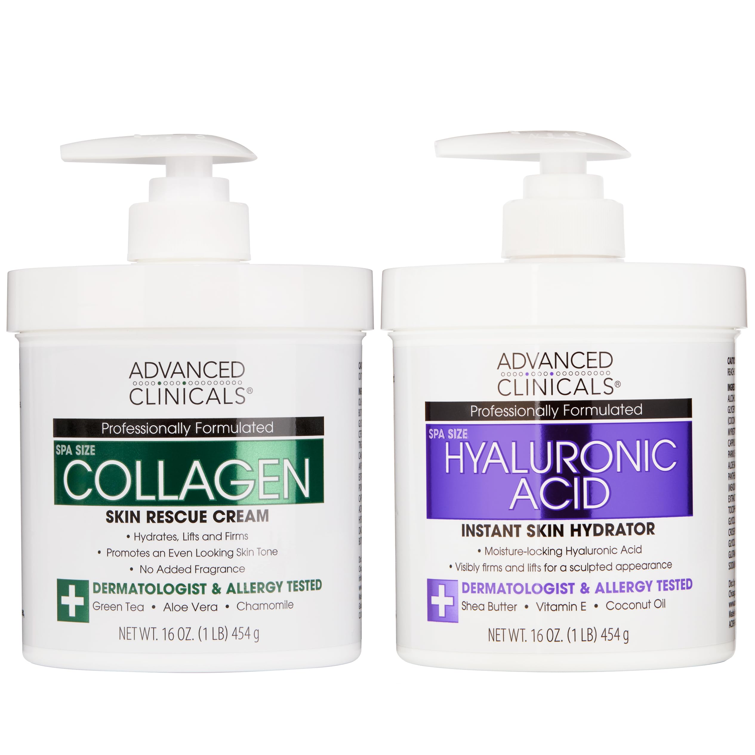 Advanced Clinicals Hyaluronic Acid & Collagen Skin Rescue Cream Set - Deep Hydration & Anti-Aging Face Moisturizer for Dry, Sensitive Skin | Day & Night Use for Glowing Complexion