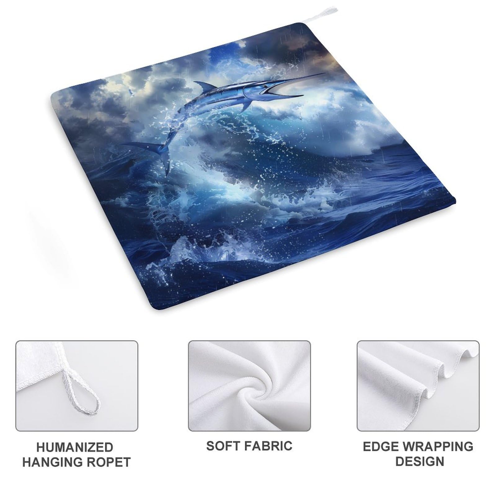 Premium Blue Marlin Fish Hand Towel & Washcloth Set - Soft, Absorbent Bath Towels with Hanging Loop for Travel, Home & Bathroom - 2PCS - Perfect for Beach Houses, Nautical Decor & Ocean-Themed Bathrooms