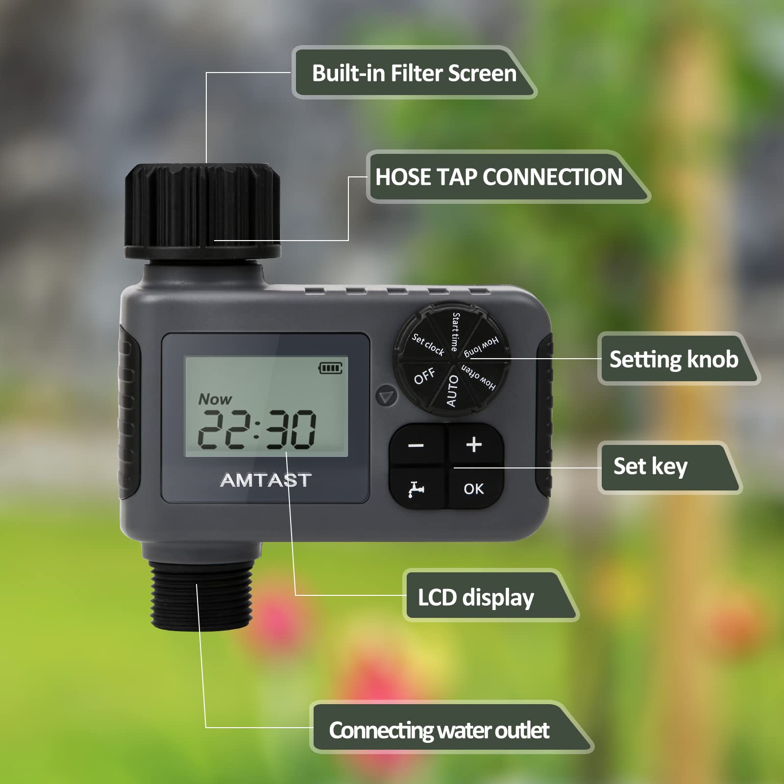 Programmable Garden Hose Timer with Rain Delay, Manual & Automatic Modes - 1 Outlet Black Sprinkler Timer for Drip Irrigation, Lawns, Yards, Crops & Pool Watering System | Perfect for Home Gardening & Outdoor Water Conservation