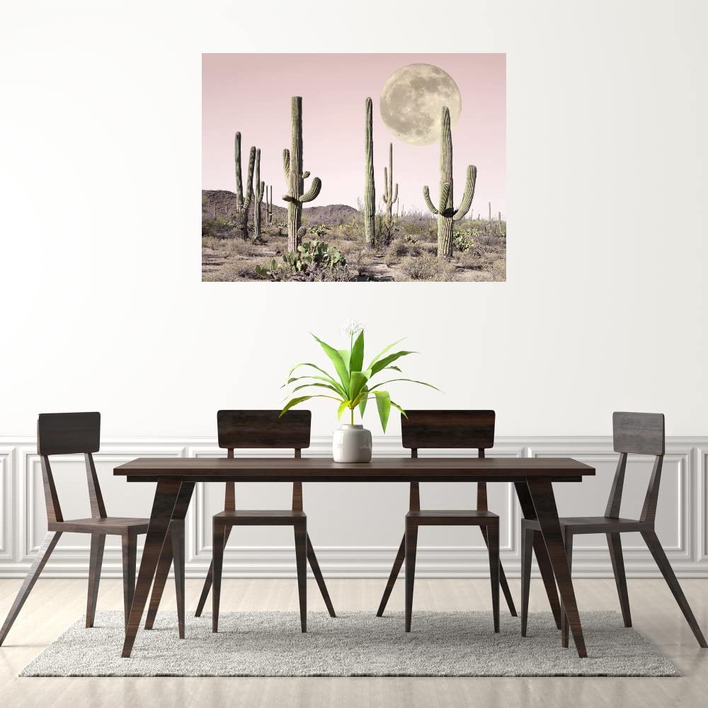 Blush Cactus Desert Fine Art Canvas Wall Decor by Sisi & Seb - 32x24 Inch Ready to Hang Painting for Living Room, Bedroom, Office & More - Perfect for Boho, Modern & Desert-Themed Home Decor