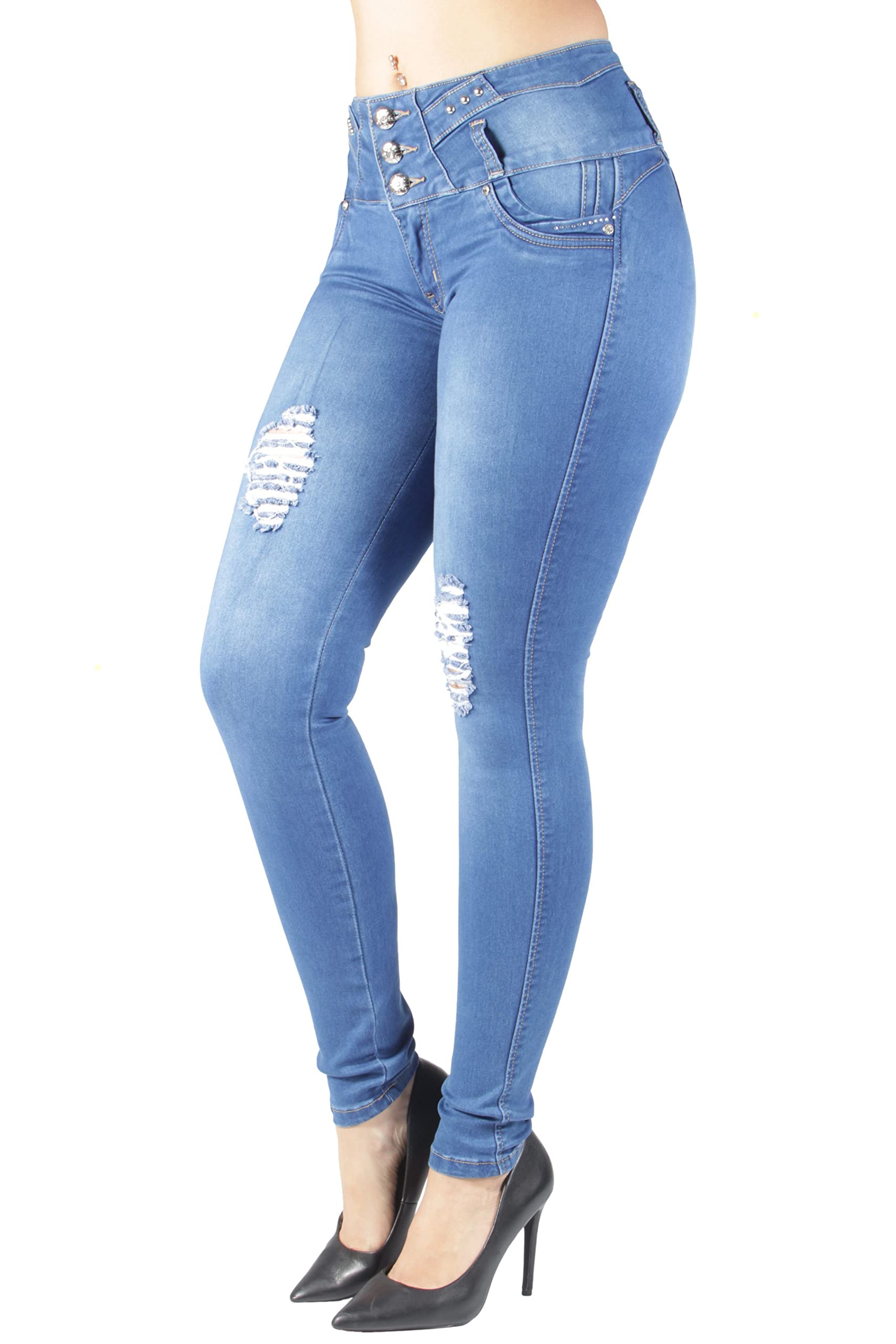 Women's High Waist Ripped Skinny Jeans - Butt Lifting Push Up Stretch Denim Pants for Juniors | Trendy Distressed Style for Casual Wear, Night Out & Street Fashion
