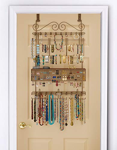 Longstem Hanging Jewelry Organizer #7100 - Bronze Over-the-Door/Wall Mount Jewelry Storage Holder for Earrings, Necklaces, Bracelets & Watches (Holds 300+ Pieces) - Perfect for Bedroom, Closet & Bathroom Organization