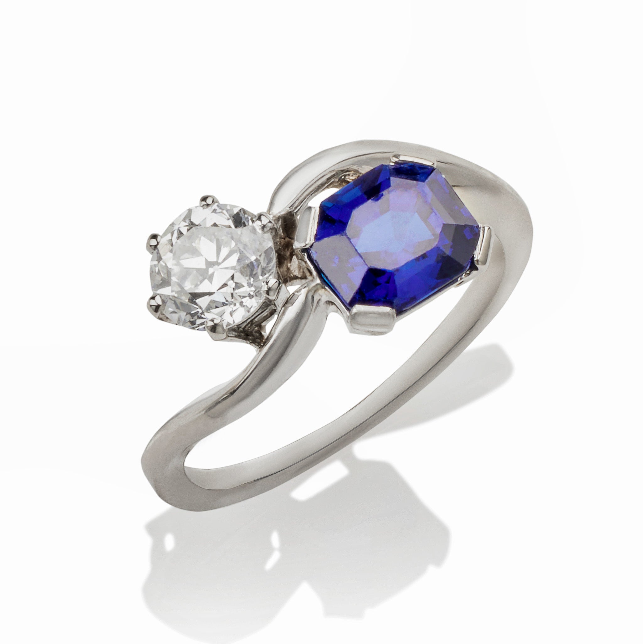 Untreated Burmese Sapphire and Diamond Toi et Moi Ring - Elegant Promise, Engagement & Wedding Jewelry for Her