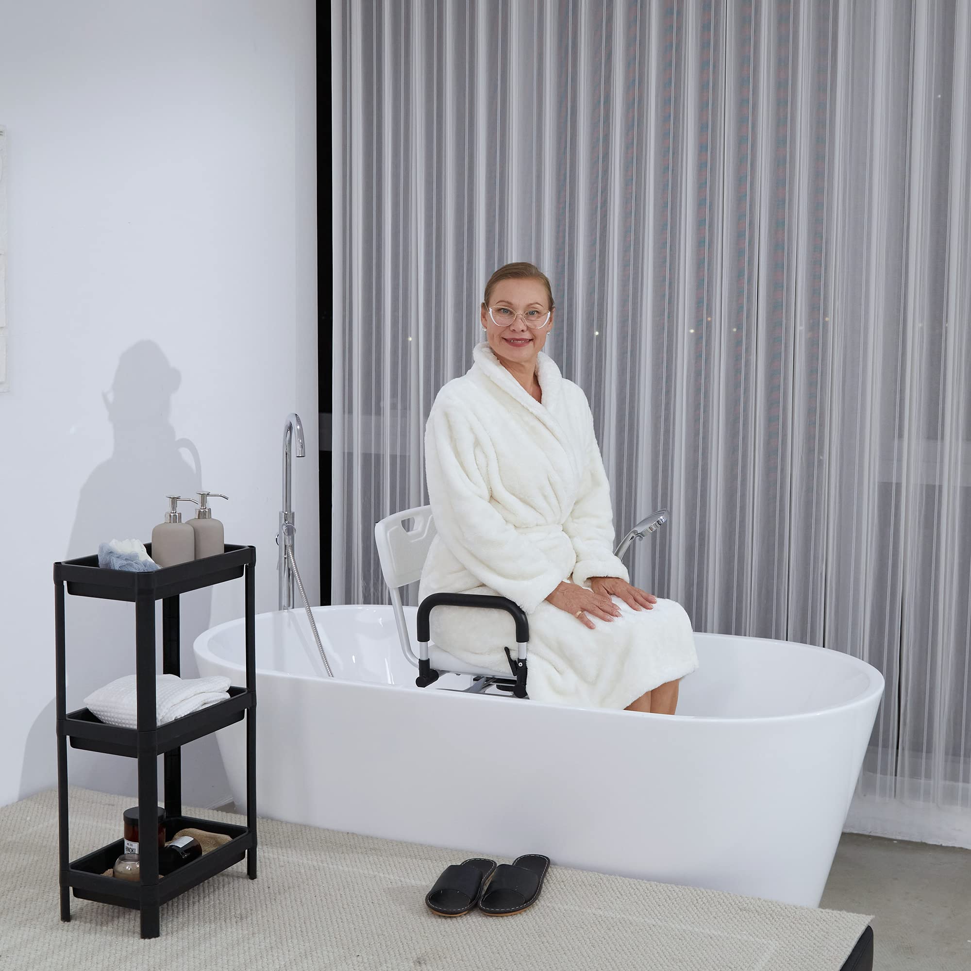 ELENKER Adjustable Swivel Shower Chair with Liftable Armrests & Backrest - Medical Grade Rotating Bath Seat for Elderly & Disabled - Perfect for Bathroom Safety & Mobility Assistance