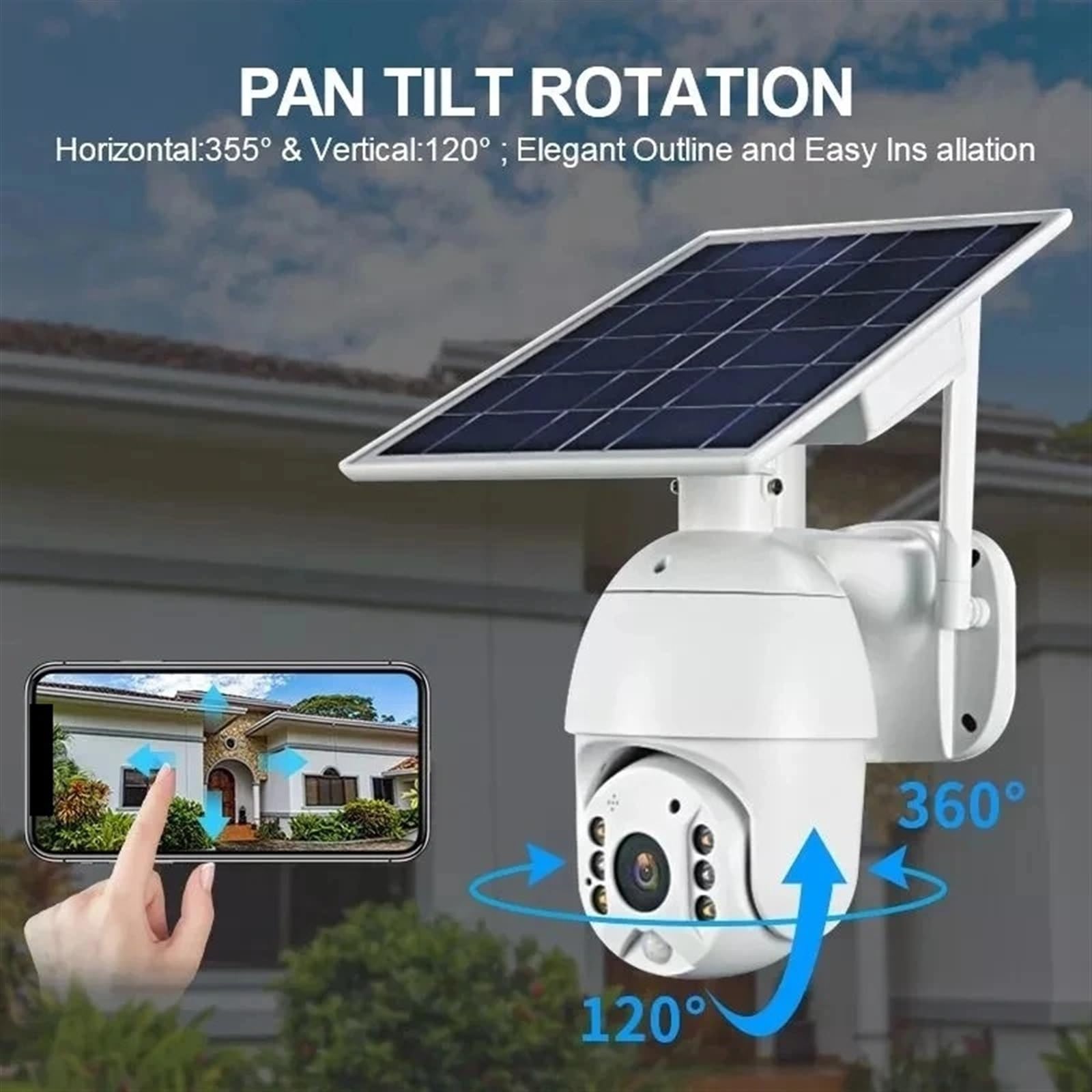 4G Solar PTZ Security Camera - 8W Solar Panel, Outdoor Waterproof, Color Night Vision, PIR Alarm, Two-Way Audio, Motion Detection - Ideal for Home Surveillance, Farm Monitoring & Business Security (WiFi Only)