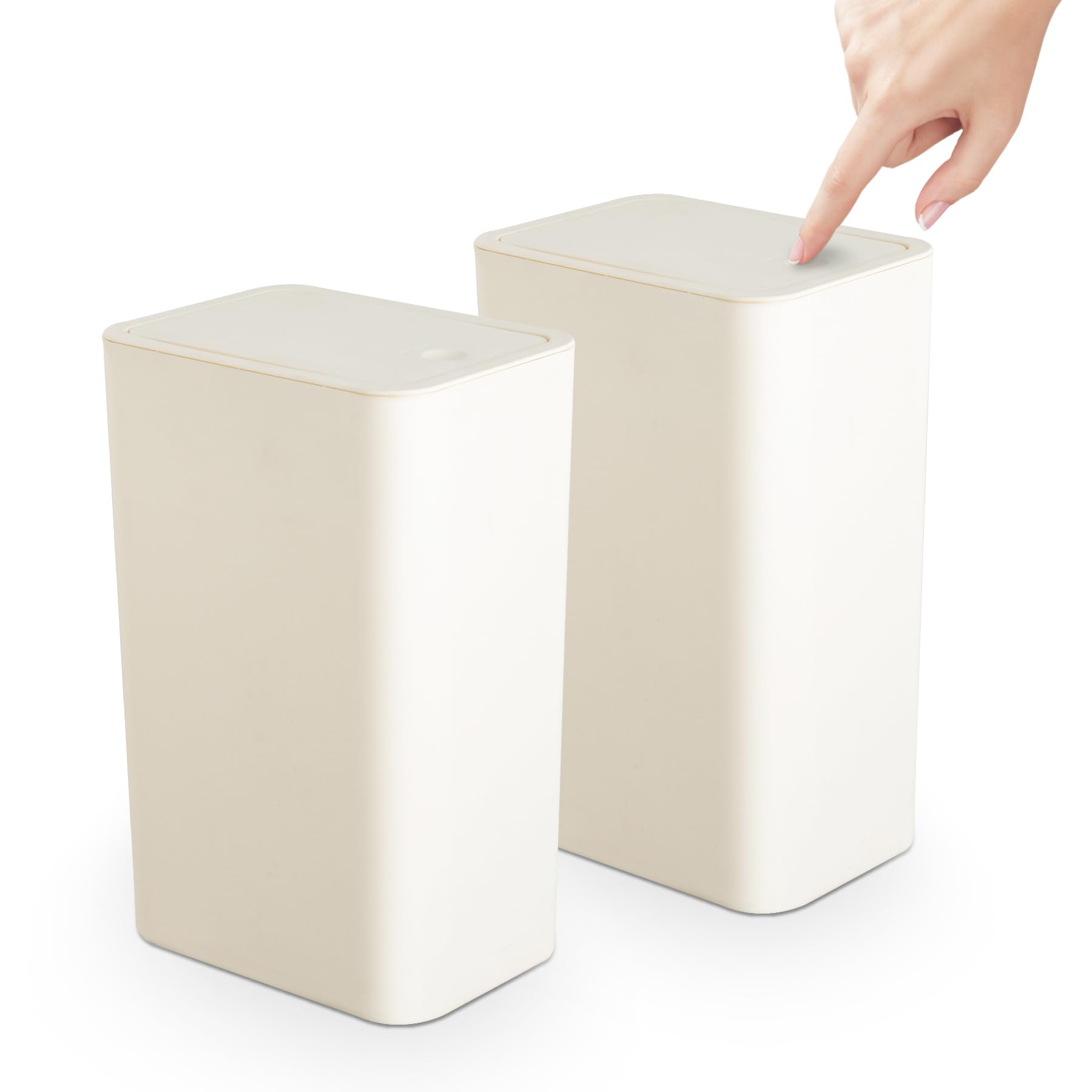 2 Pack TrashAid 2.6 Gallon (10 Liter) Small Bathroom Trash Can with Press-Top Lid - White Plastic Waste Bin for Toilet, Office, Bedroom & Living Room | Space-Saving Design for Tight Spaces & Home Organization (AMZUSIJS01WHT040012-2)