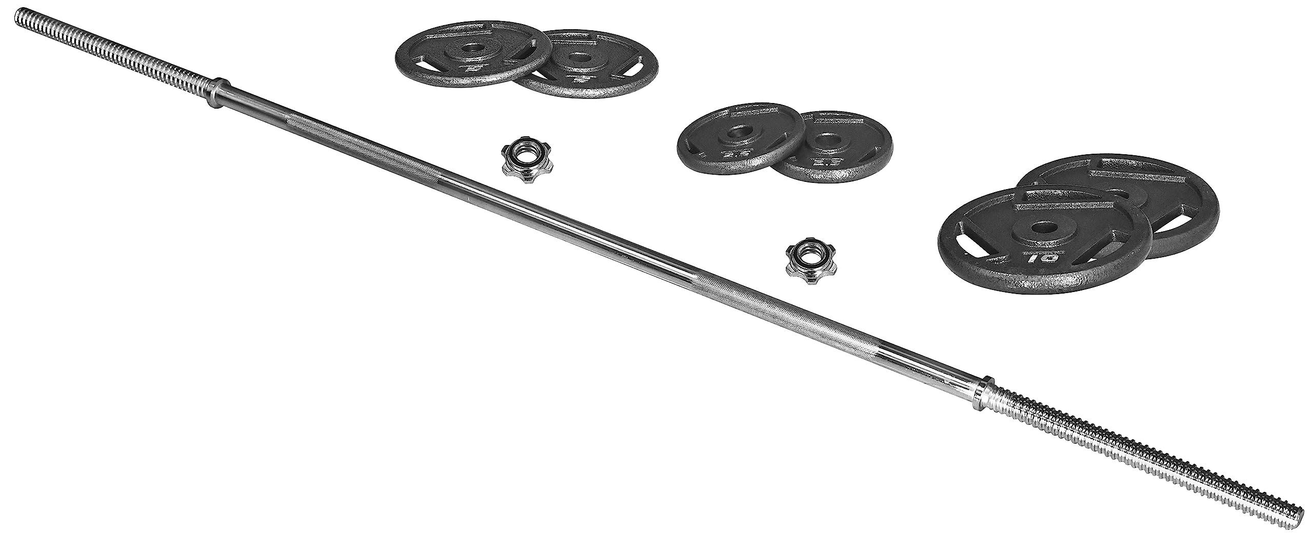 Cast Iron Standard Weight Plates 45-Pound Set (35lbs Plates + 10lbs Barbell) with 5FT Standard Barbell & Star Locks - Strength Training Equipment for Home Gym, CrossFit, Powerlifting & Weightlifting Workouts