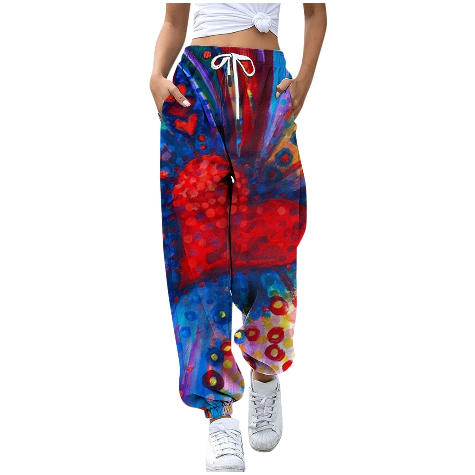 Women's High Waisted Joggers Sweatpants - Y2K Floral Print Lounge Pants with Pockets | Comfy Baggy Casual Athletic Pants for Yoga, Running & Streetwear Fashion