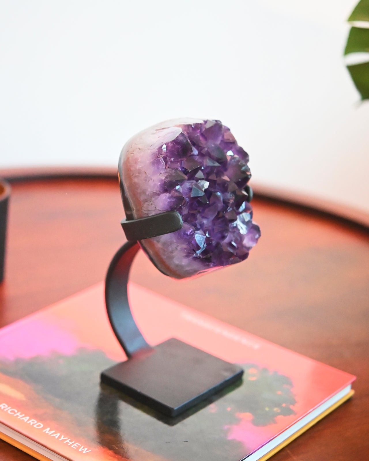 Natural Amethyst Crystal Geode on Wooden Stand - 4.4lbs Raw Purple Quartz Cluster - Home Decor, Meditation & Healing Crystal Gift