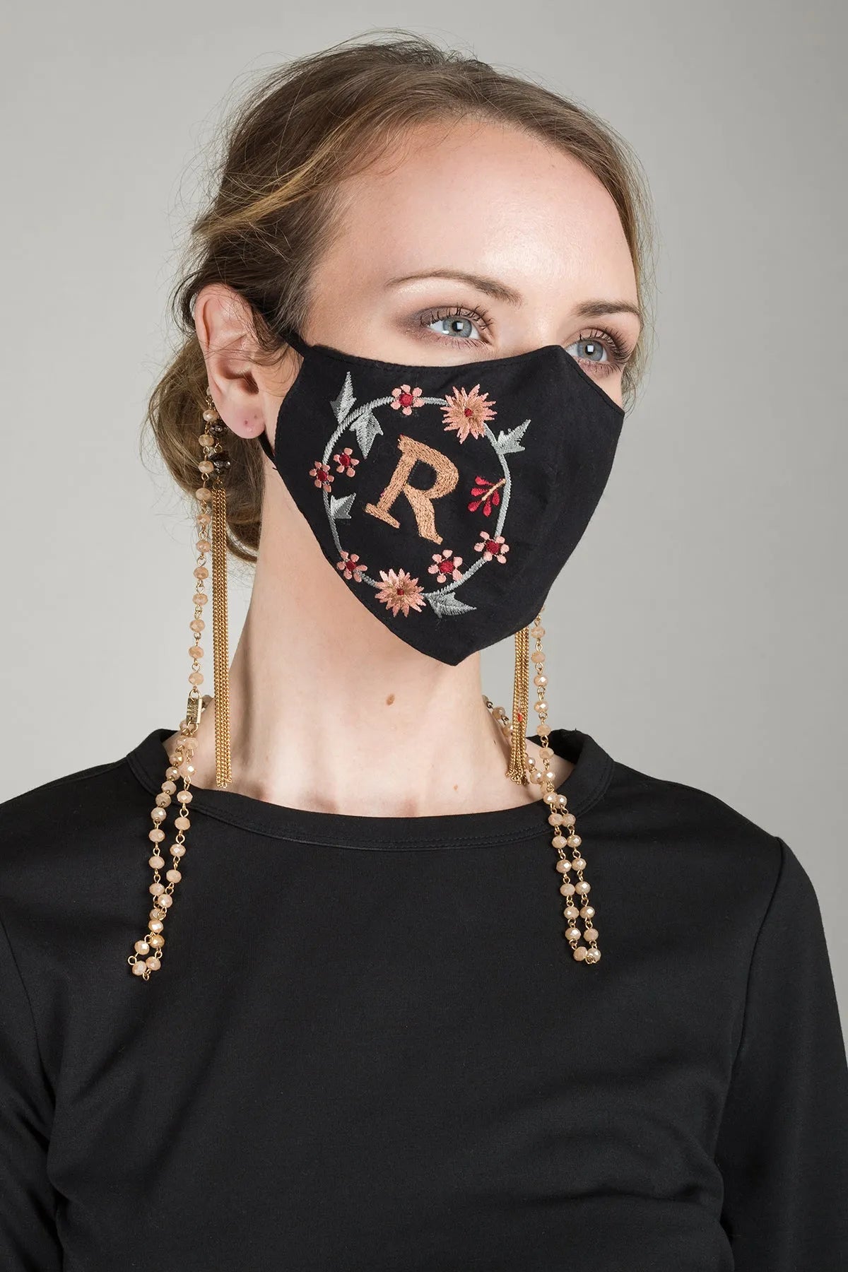 Custom Black Embroidered Monogram Face Mask - Personalized Reusable Cloth Mask with Initials - Perfect for Travel, Work & Daily Protection