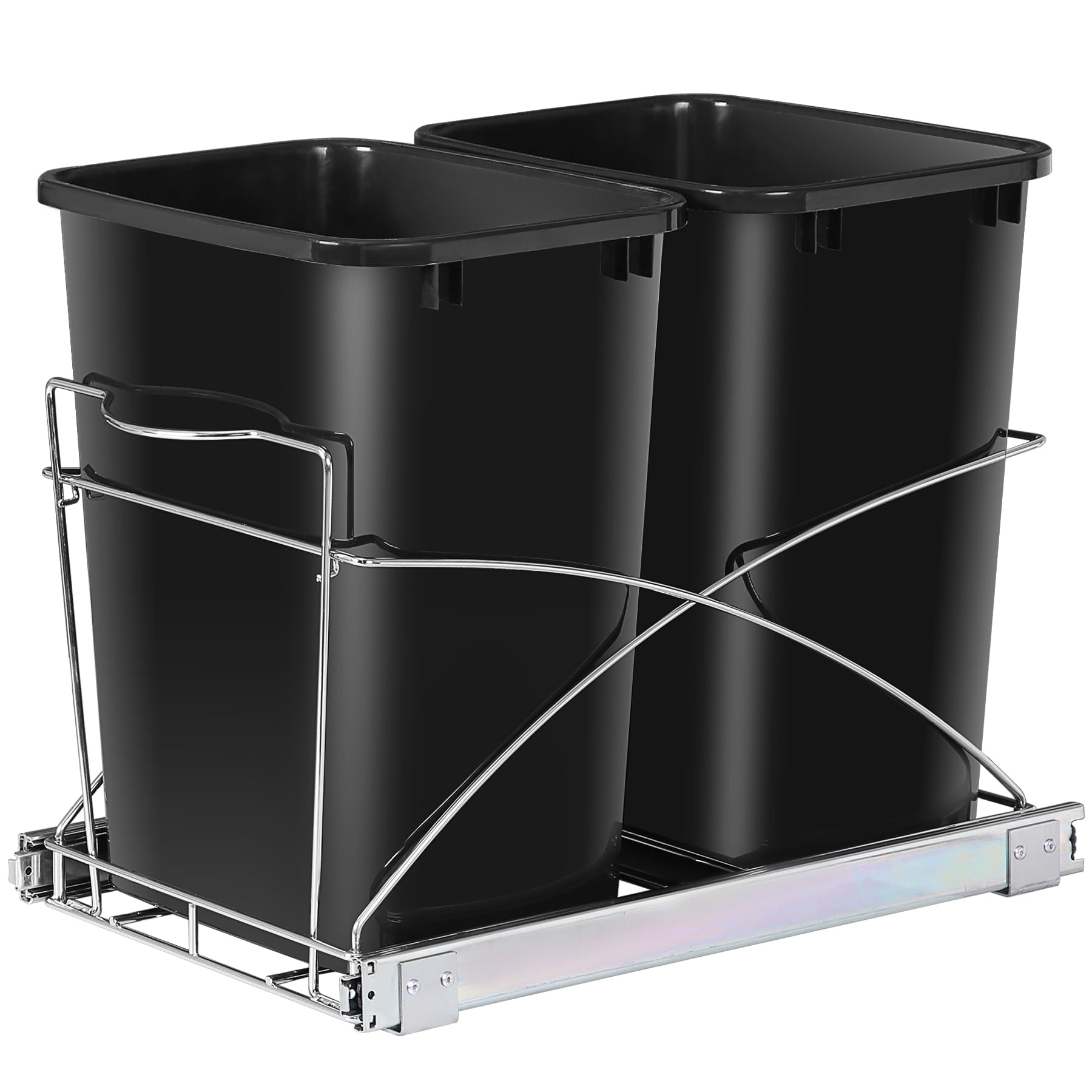 35-Quart Sliding Pull-Out Trash Can for Kitchen Cabinets - Dual Compartment Under Sink Waste Bin - 17.5 Gallon Under Cabinet Garbage Container for Home & Office Use - Perfect for Recycling & Waste Separation