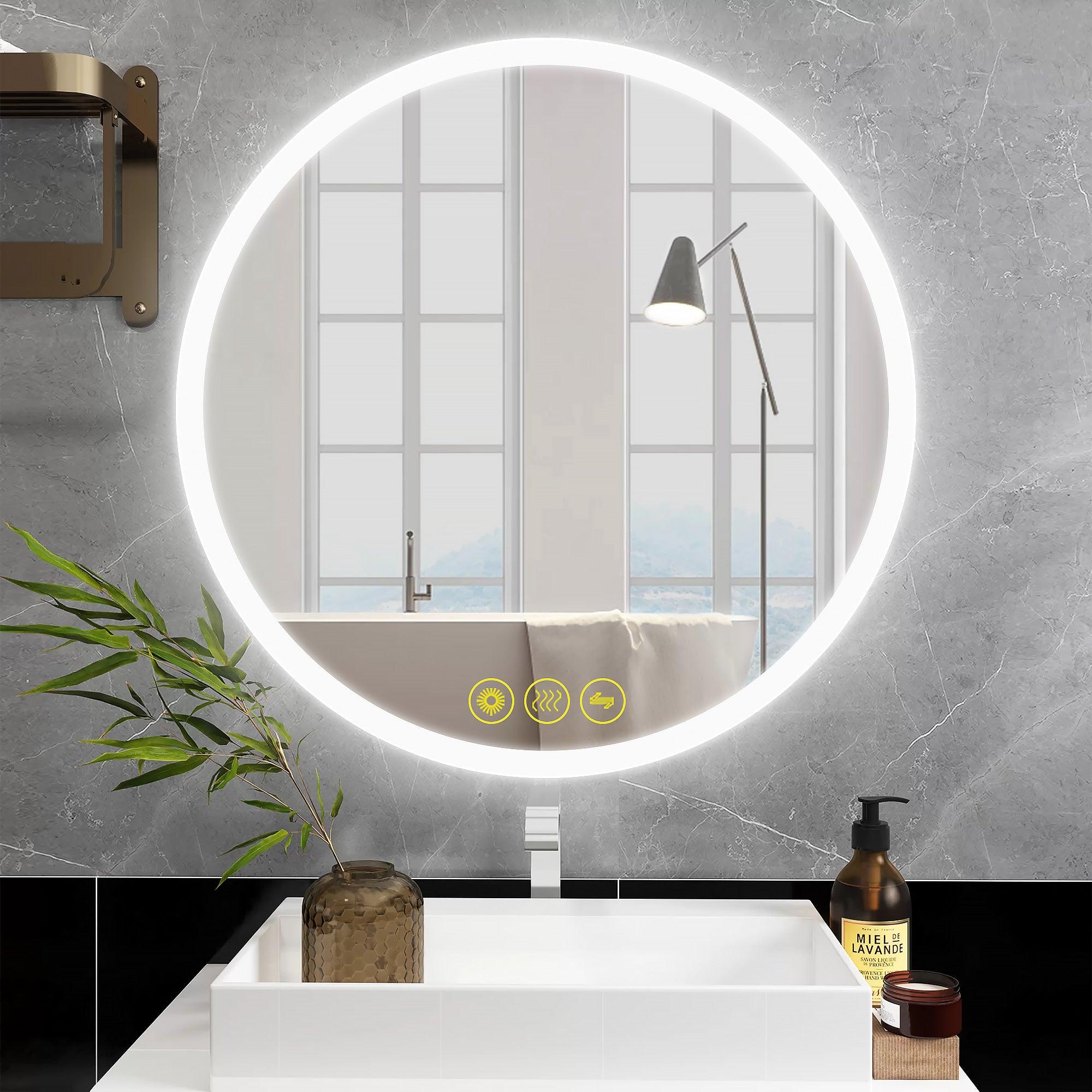 SmartReflect Modern Round LED Dimmable Anti-Fog Frameless Bathroom Vanity Mirror - Perfect for Makeup, Shaving & Home Decor - Waterproof & Energy-Efficient Bathroom Lighting Solution