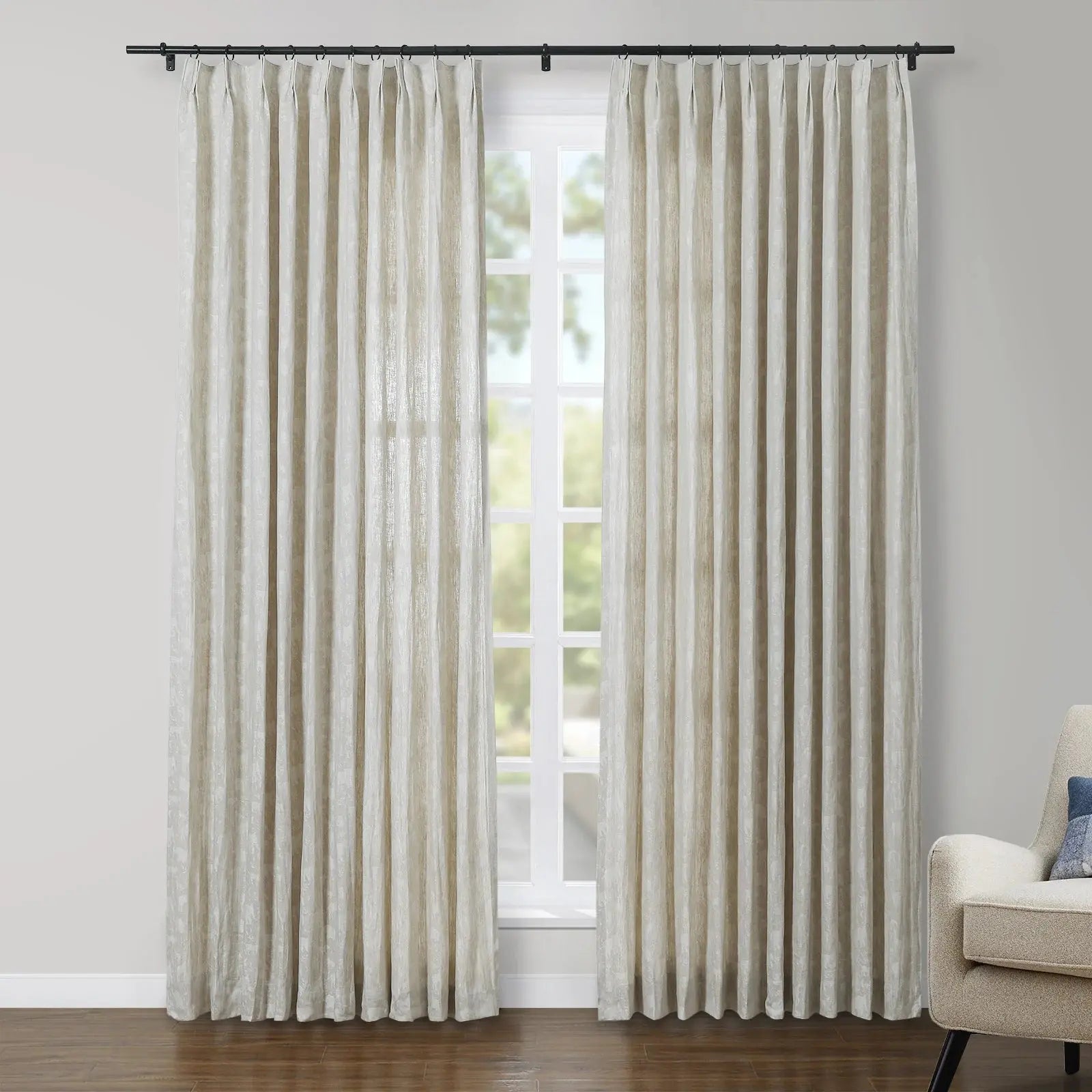 Luxury 100% Linen Jacquard Pleated Curtains - Blackout Drapes for Living Room, Bedroom & Dining Room - Elegant Home Decor for Windows