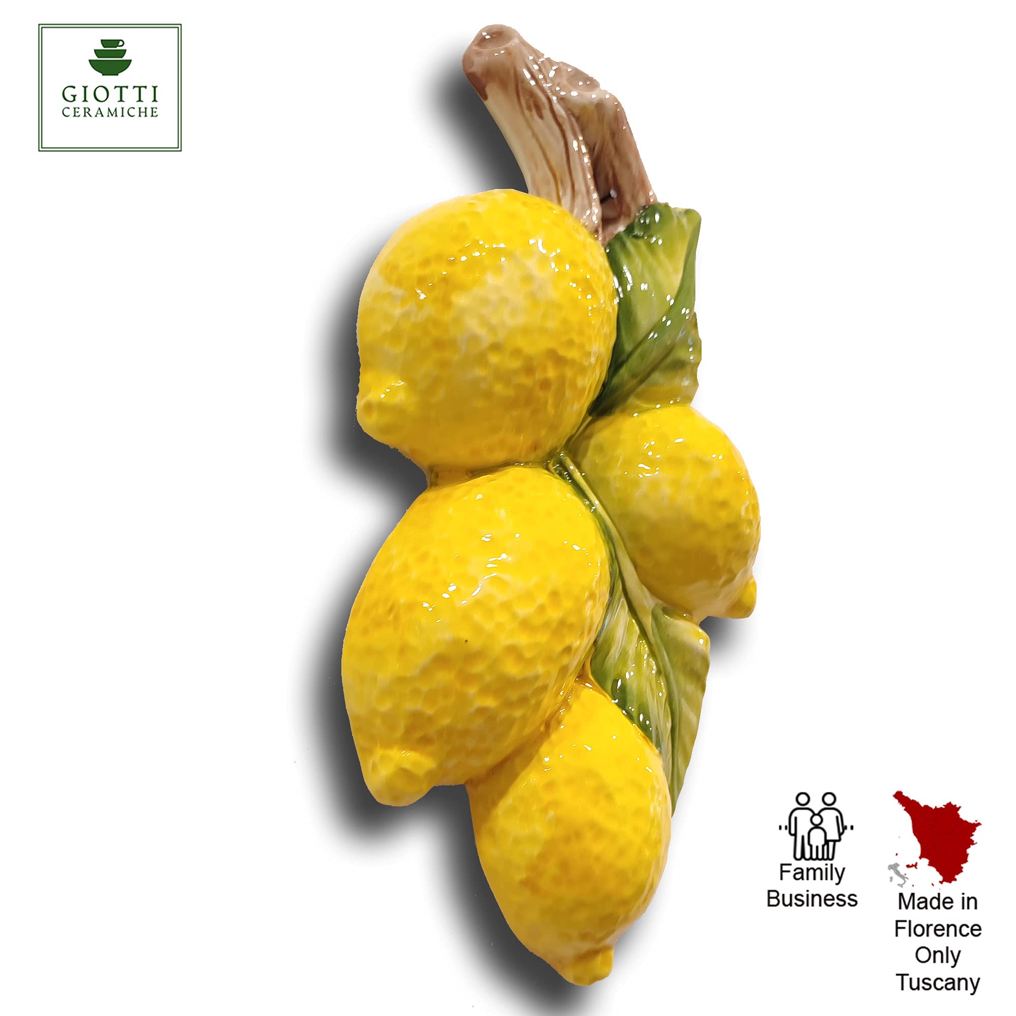 Italian Hand-Painted Ceramic Lemons - Lifelike Artificial Fruit Kitchen Wall Decor - Italian Pottery for Stylish Kitchen, Dining Room, or Farmhouse Decor
