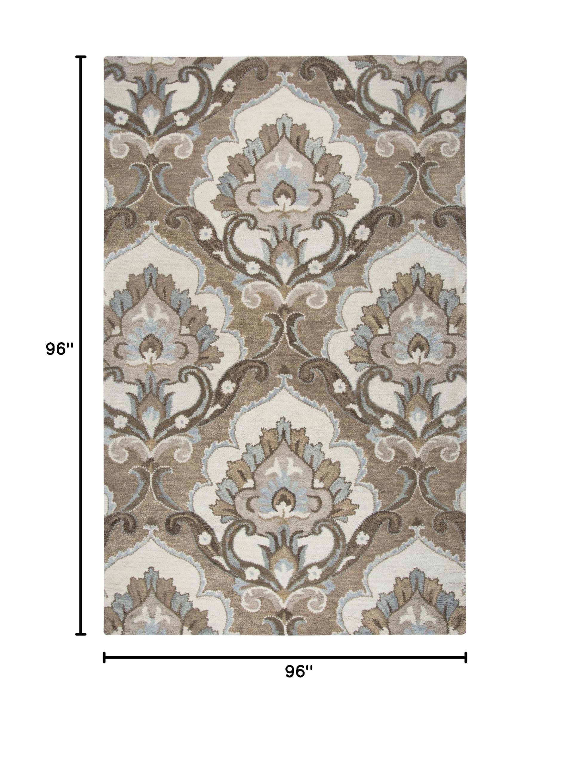 Rizzy Home Leone Collection 8' Round Wool Area Rug in Mocha Ivory Brown Medallion – Perfect for Living Room, Bedroom, or Office Decor