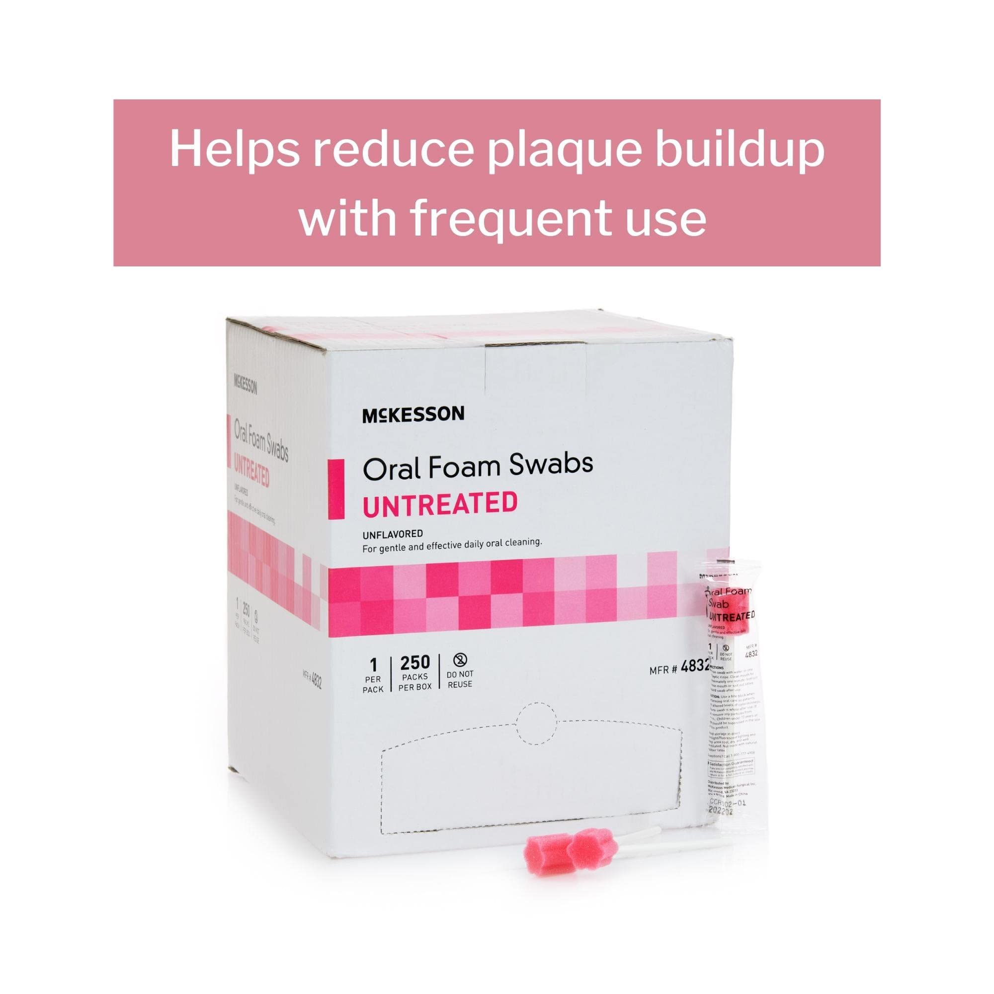 McKesson Untreated Oral Foam Swabs - 1000 Count (4 Packs of 250) | Gentle Daily Mouth Cleaning for Adults & Seniors | Ideal for Hospital Care, Nursing Homes, and Home Oral Hygiene