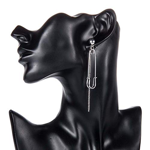Stylish Long Tassel Asymmetric Safety Pin Chain Drop Earrings for Women & Men - Punk U-Shaped Dangle Earrings for Parties, Concerts & Gothic Fashion