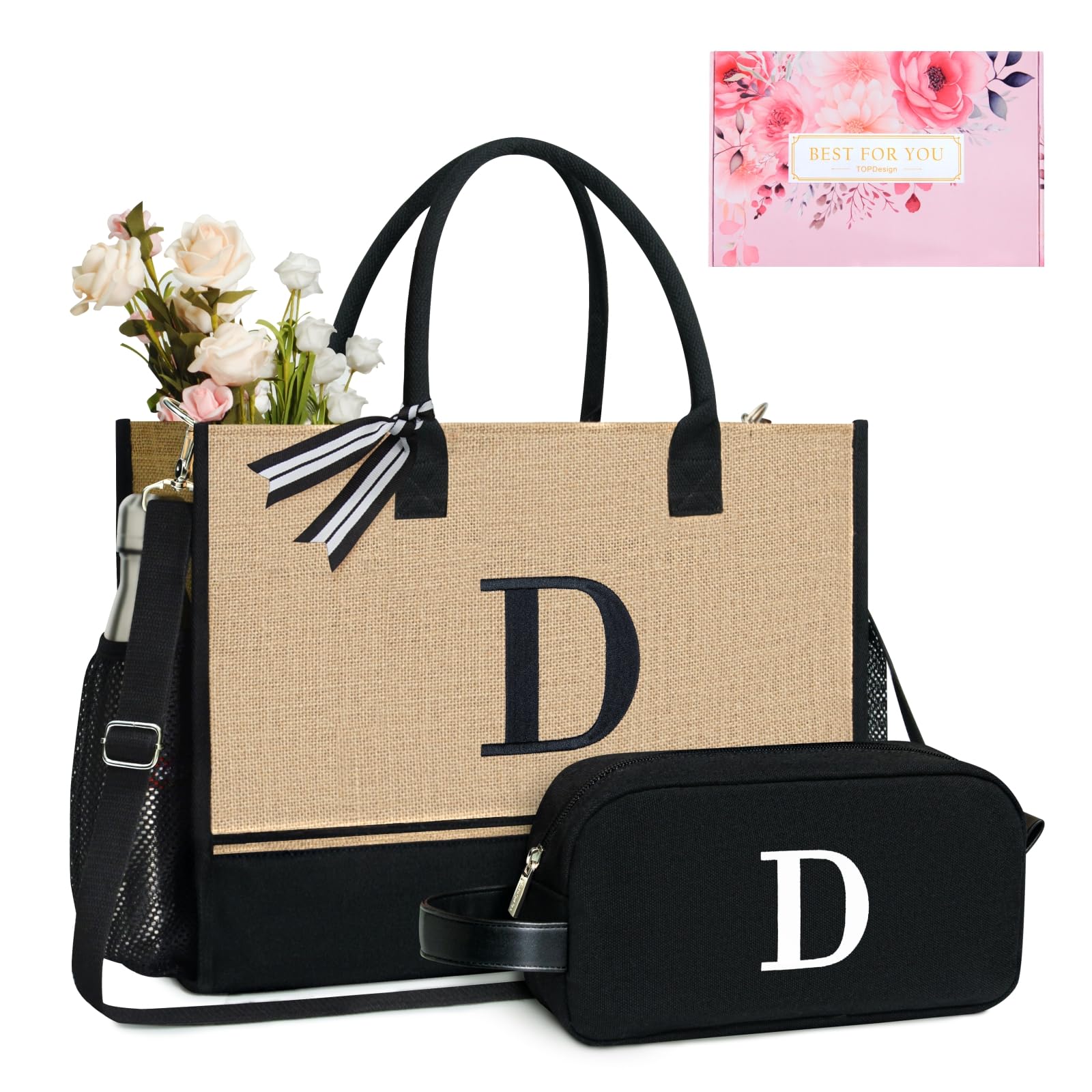 TOPDesign Personalized Initial Canvas Tote Bag - Custom Monogrammed Gift for Women, Mom, Teachers | Wedding, Birthday, Beach Essentials | Reusable Shopping & Travel Bag