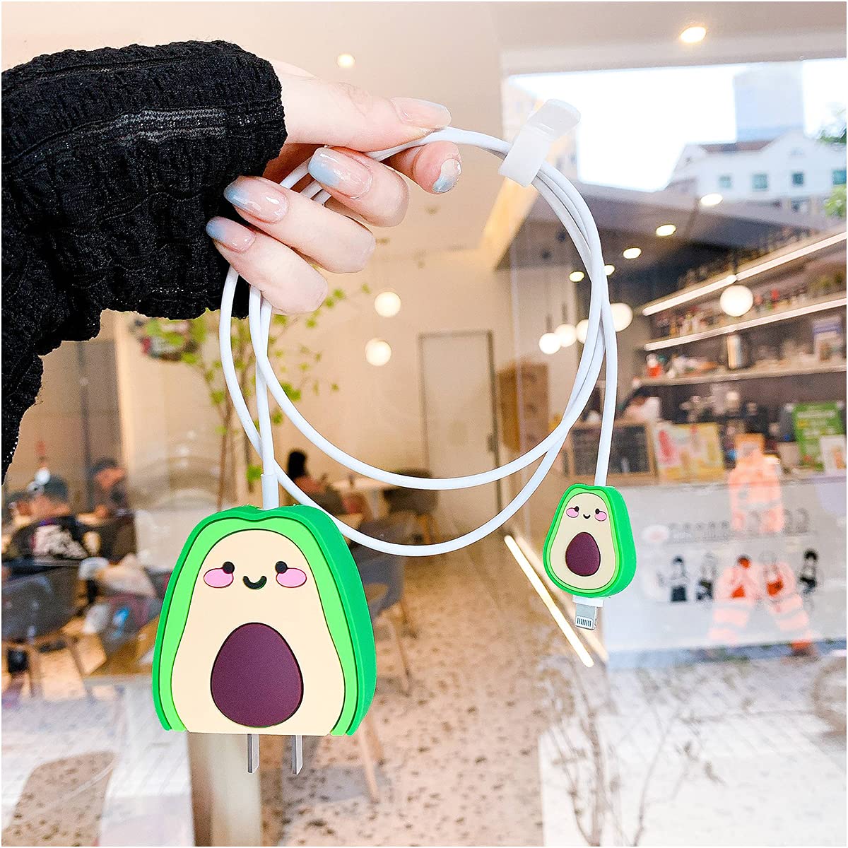 TXGOT 20W USB-C Power Adapter Charger for iPhone with Cute Avocado Cartoon Case - Fast Charging Block for Apple Devices, Protective Cover for iPhone Charger Cable - Perfect for Home, Office & Travel Use