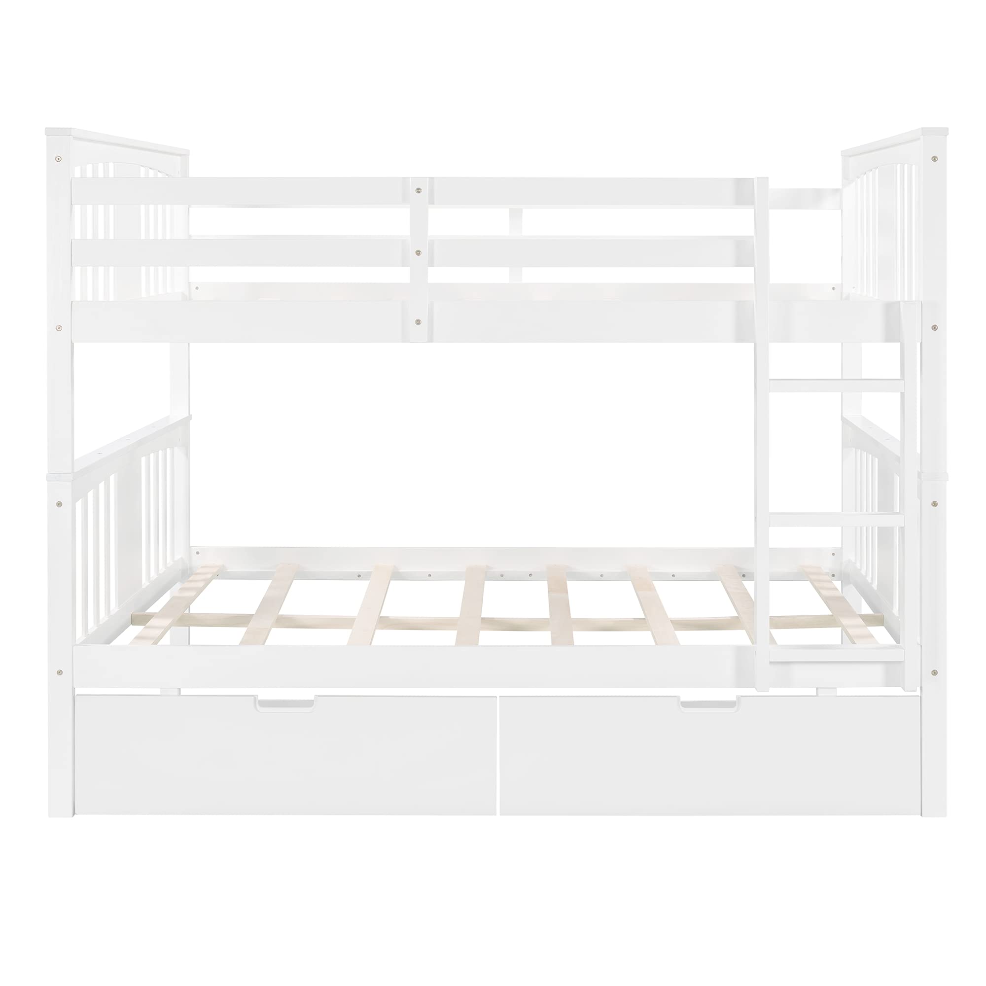 Danxee Full Over Full Ladder Bunk Bed with 2 Drawers - Solid Pine Wood Frame, Built-in Storage & Safety Guard Rails - Space-Saving Kids & Teens Bedroom Furniture for Boys & Girls - No Box Spring Required (White) - Perfect for Shared Rooms, Sleepovers & Small Spaces