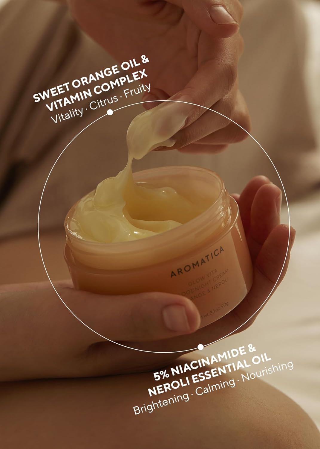 AROMATICA Glow Vita Goodnight Cream - Orange & Neroli Night Moisturizer (3.1oz/90g) | Anti-Aging Face & Neck Cream with Vitamin C & 5% Niacinamide | Hydrating Wrinkle Treatment for Overnight Skin Repair & Radiance