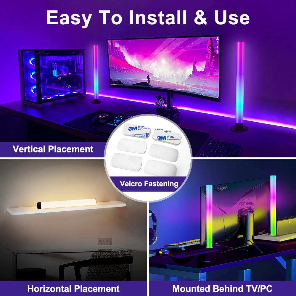 RGB LED Light Bar for Gaming Room & TV Backlight - 8 Scene Modes, 16 Million Colors, Music Sync, 3 Control Ways, 213 Presets - Perfect for PC Setup, Home Theater, and Party Lighting (2 Pack)