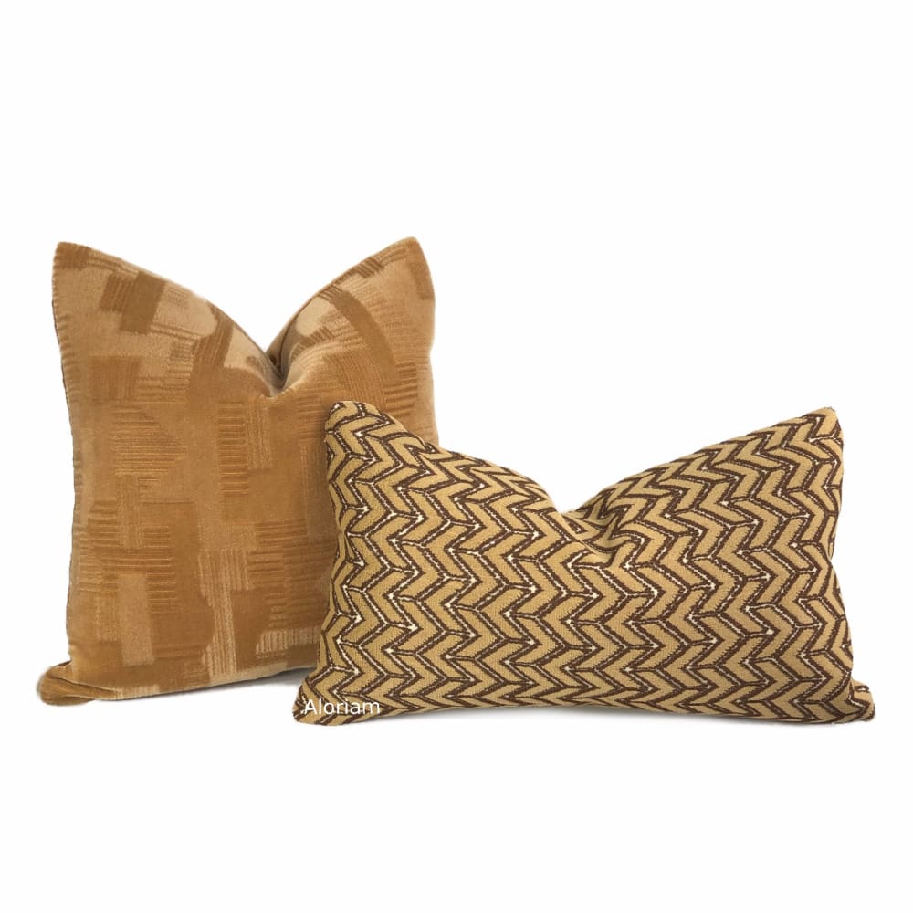 Oslow Mid Century Modern Adobe Brown Mohair Velvet Pillow Cover - Premium Brunschwig & Fils Fabric - Luxury Home Decor for Living Room Sofa & Bed