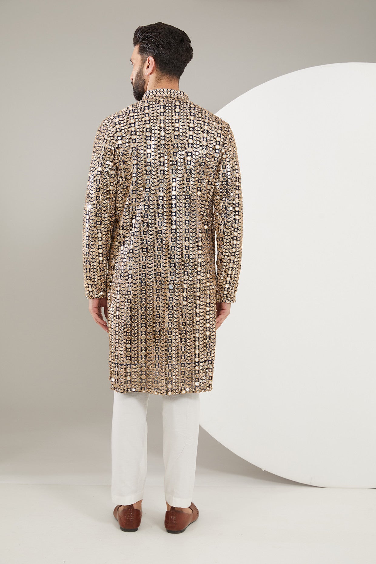 Navy Blue Mirrorwork Kurta for Women - Embroidered Indian Ethnic Tunic Top - Perfect for Festivals, Weddings & Casual Wear
