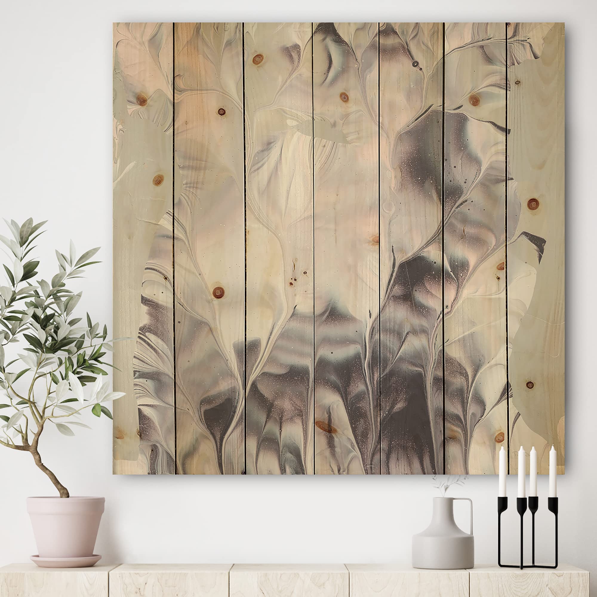 DesignQ Light and Shadow I - Modern Farmhouse Wall Art Print on Natural Pine Wood Panel - 16x16 Inches - Perfect for Living Room, Bedroom & Office Decor