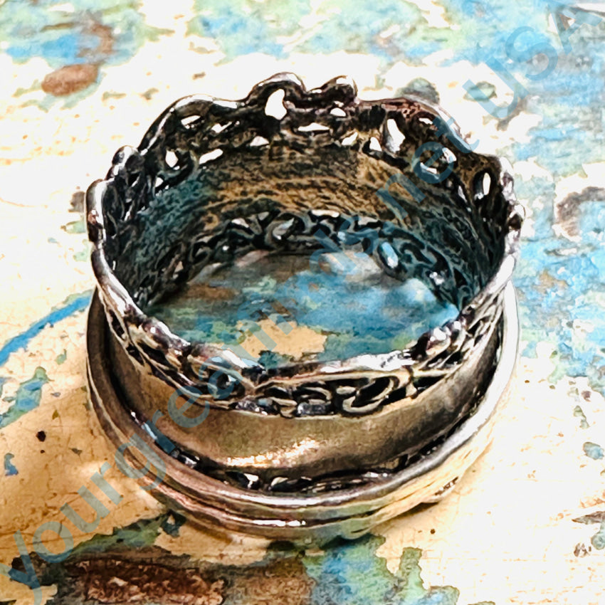 Sterling Silver Wide Band Spinner Ring for Men & Women - Size 11 Adjustable - Stress Relief & Anxiety Fidget Jewelry - Perfect for Meditation, Focus & Relaxation