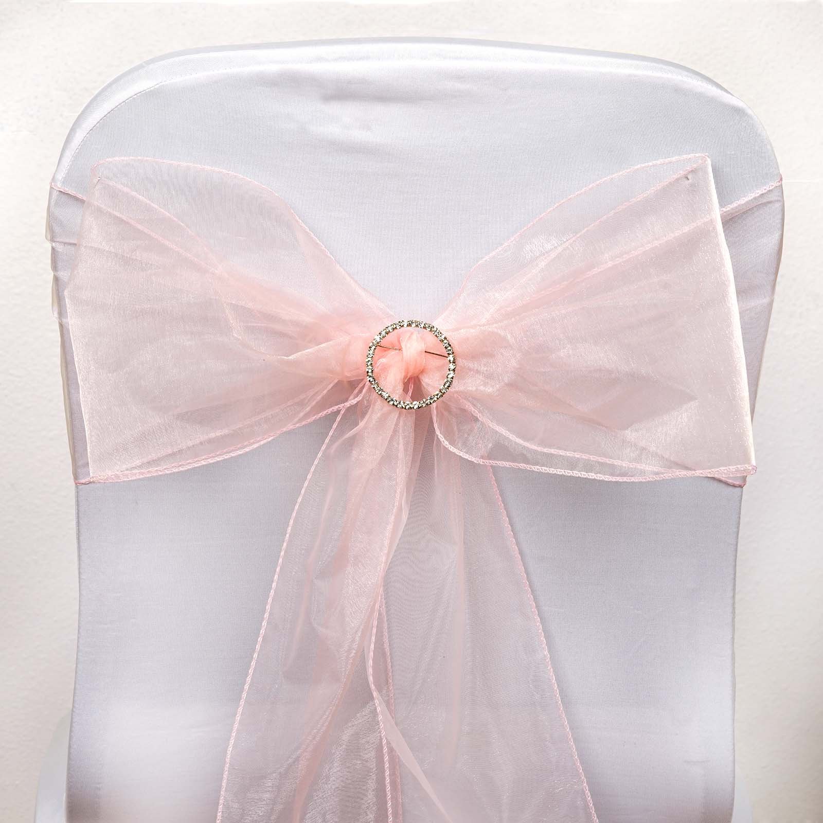 6-Inch Blush Organza Chair Sashes - 10 Pack for Wedding Decor