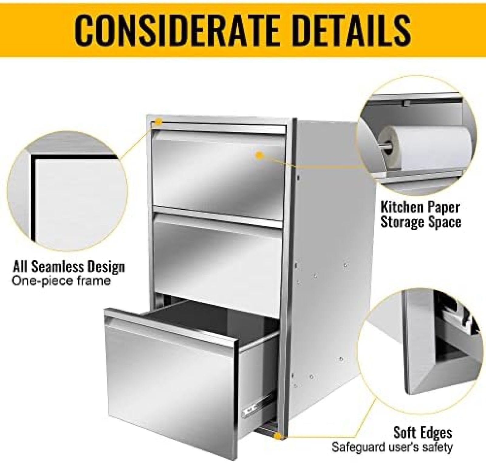 Stainless Steel Outdoor Kitchen Drawers - Flush Mount Double BBQ Access Drawers with Recessed Handle, 17W x 30H x 21D Inch - Perfect for BBQ Islands, Grill Stations & Outdoor Kitchen Organization