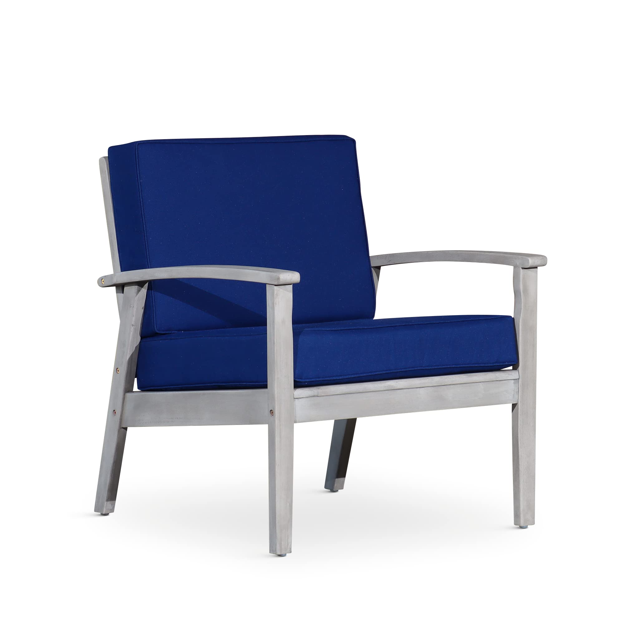 DTY Outdoor Living Longs Peak Deep Seat Eucalyptus Chair - Weather-Resistant Silver Gray Finish with Navy Blue Cushions | Perfect for Patio, Garden, Poolside & Backyard Relaxation