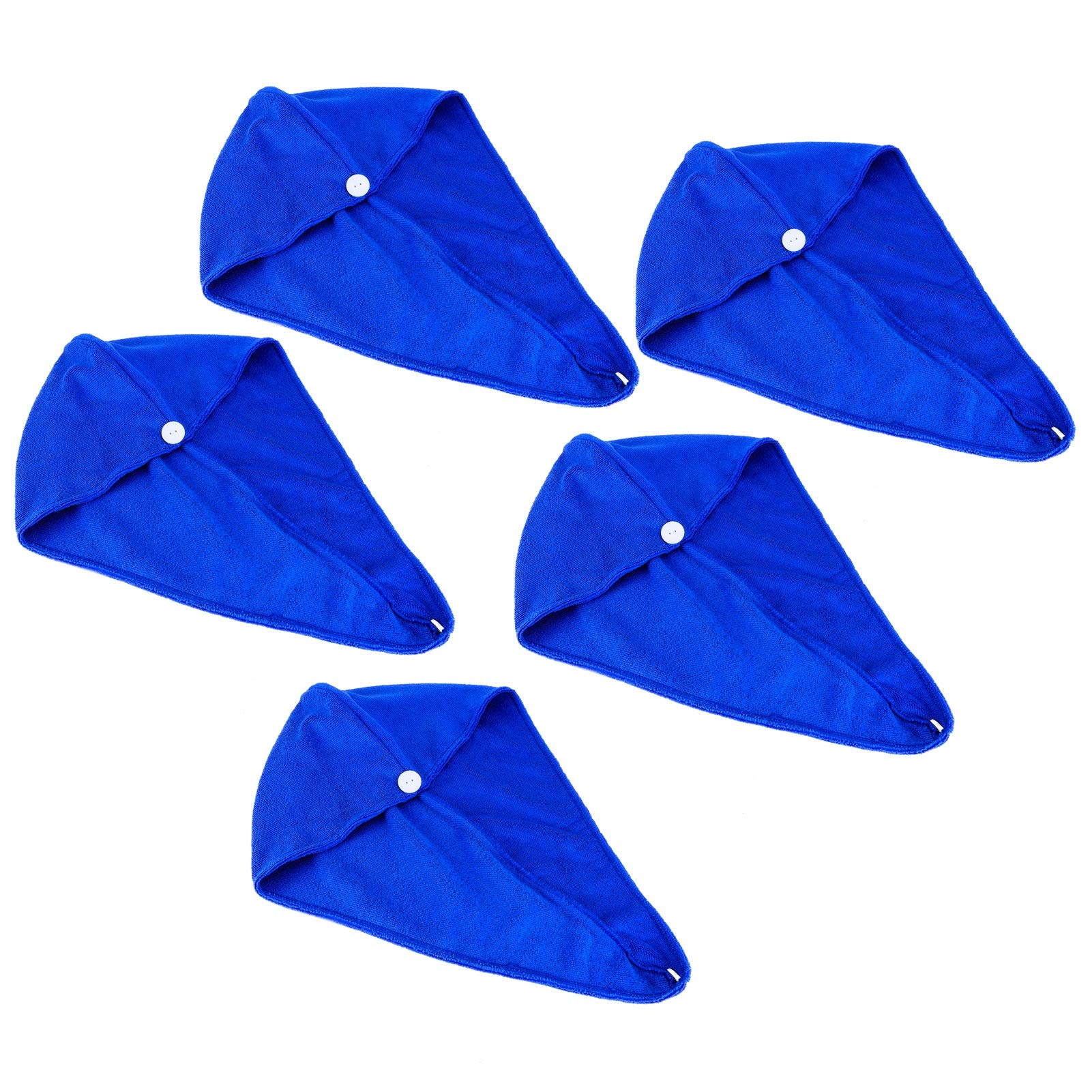 5-Pack Quick Dry Hair Towel Wrap - Ultra Soft Microfiber Hair Drying Cap for Women & Men - Reduce Friction & Damage - Perfect for Swimming, Gym, Travel & Home Use (Sapphire Blue)