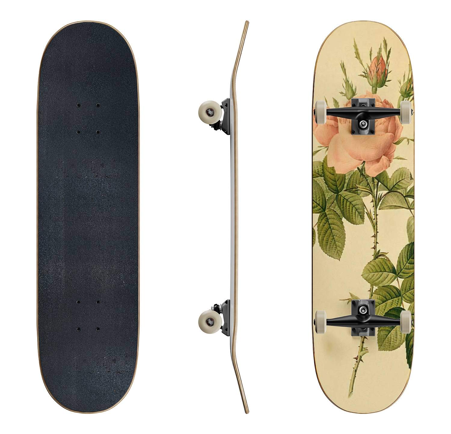 EFTOWEL Skateboard - Vintage Rose Perfumer Design | Classic Concave Longboard for Beginners & Professionals | Perfect for Street Skating, Commuting & Extreme Sports | Cool Teen Gift Idea