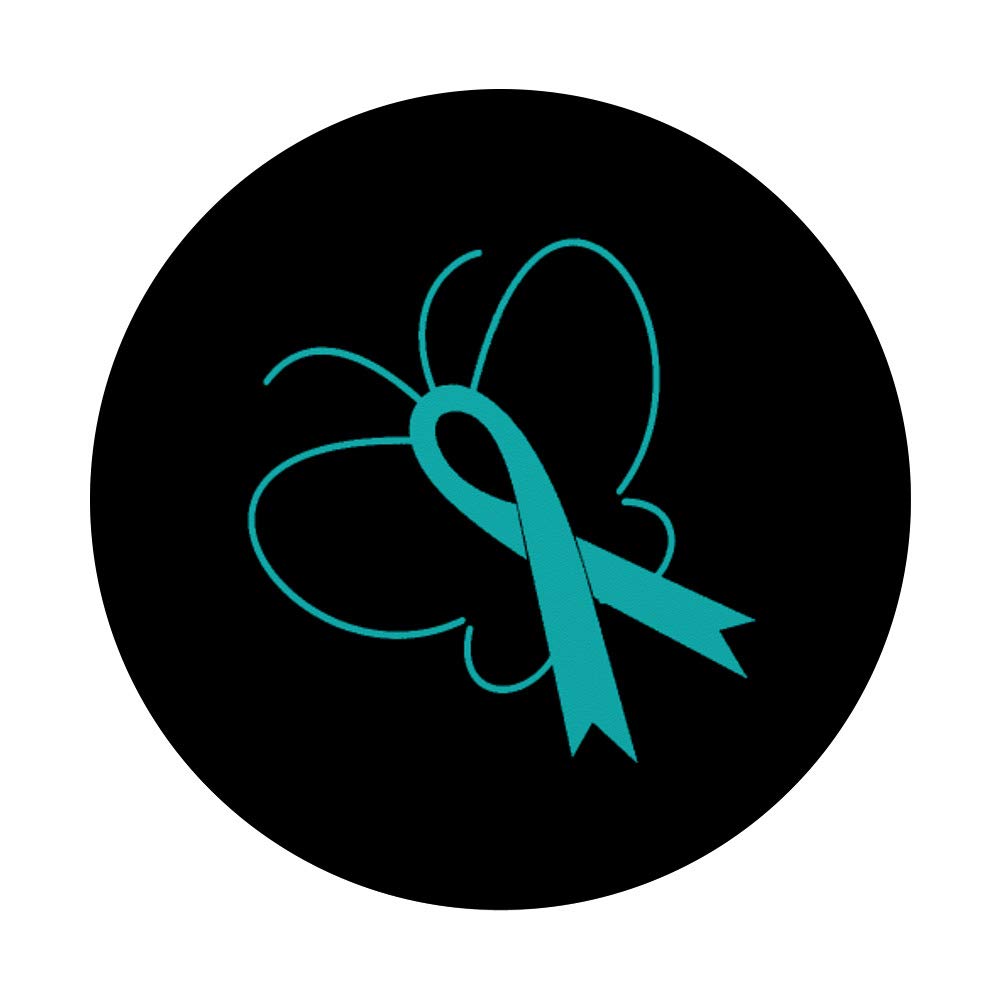 Ovarian Cancer Awareness Teal Ribbon Butterfly Shirt & PopSockets PopGrip - Swappable Phone & Tablet Grip for Supporters - Perfect for Fundraisers, Survivor Events & Daily Wear