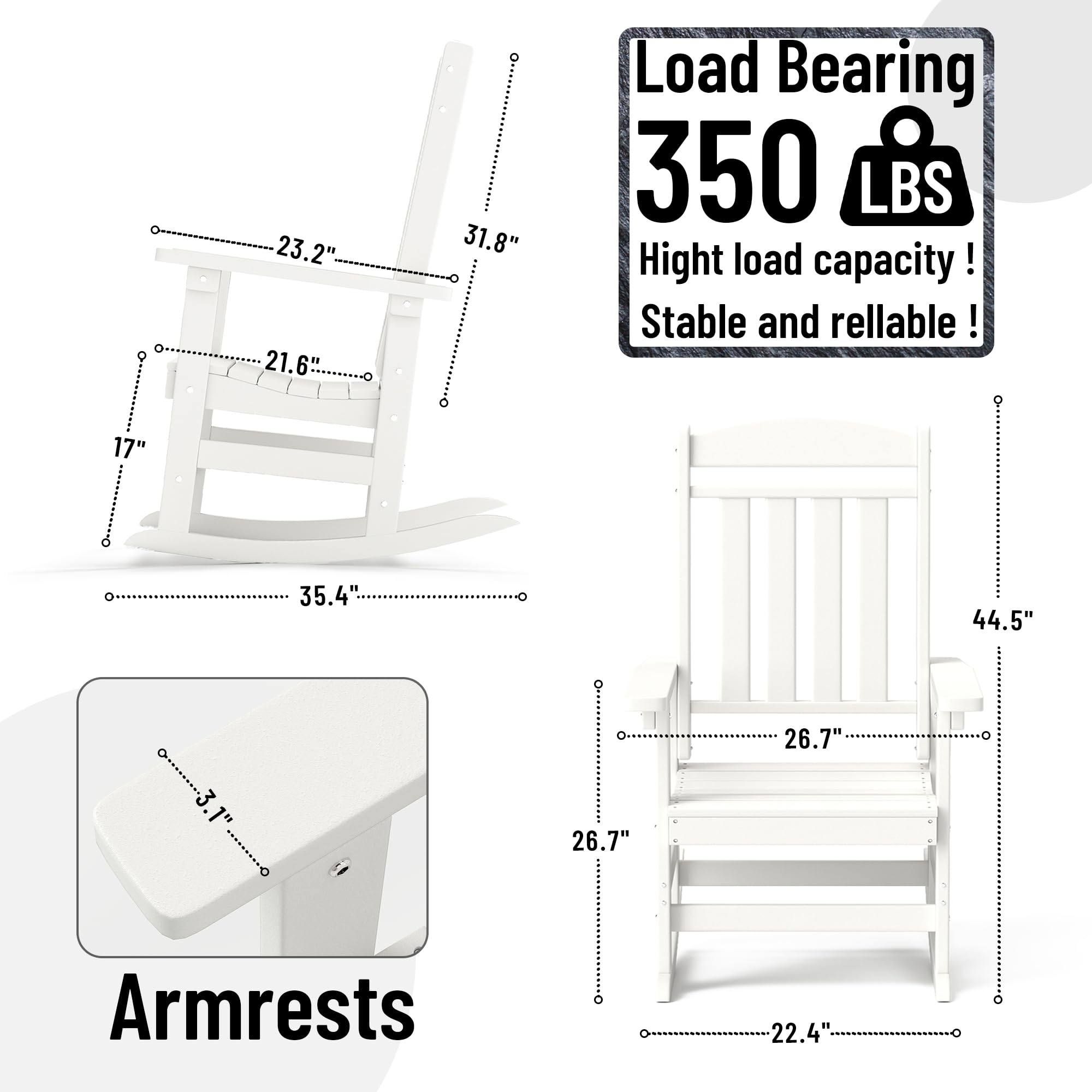 Premium Outdoor Rocking Chairs Set of 2 - Oversized High Back Patio Rockers, All-Weather Wicker Furniture for Porch, Garden & Backyard (White) - Perfect for Relaxing, Sunbathing & Enjoying Nature