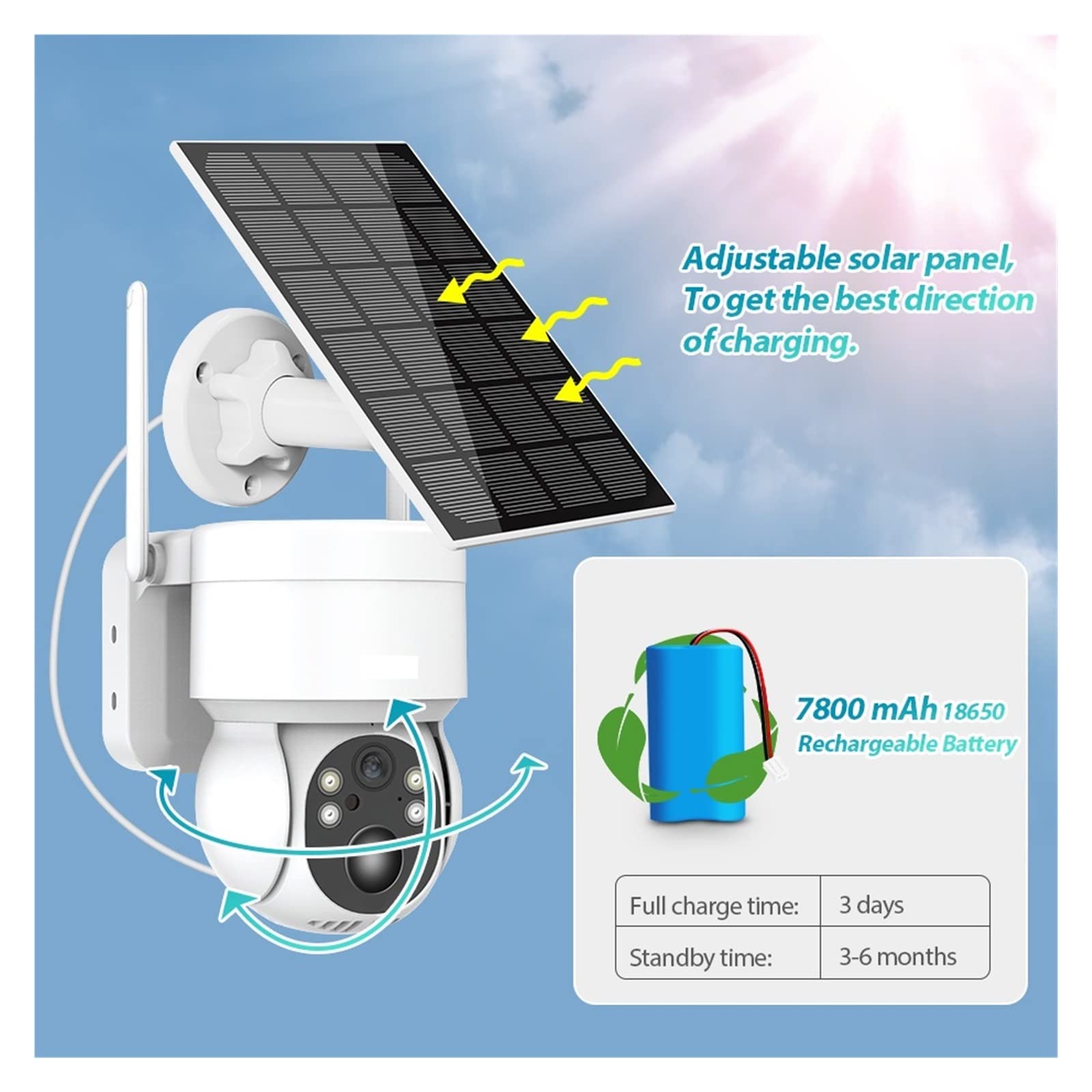 4MP Solar Security Camera Outdoor - Waterproof WiFi IP PTZ Camera with Rechargeable Battery for Home Surveillance | Solar-Powered 24/7 Monitoring | Ideal for Yard, Garage & Property Protection