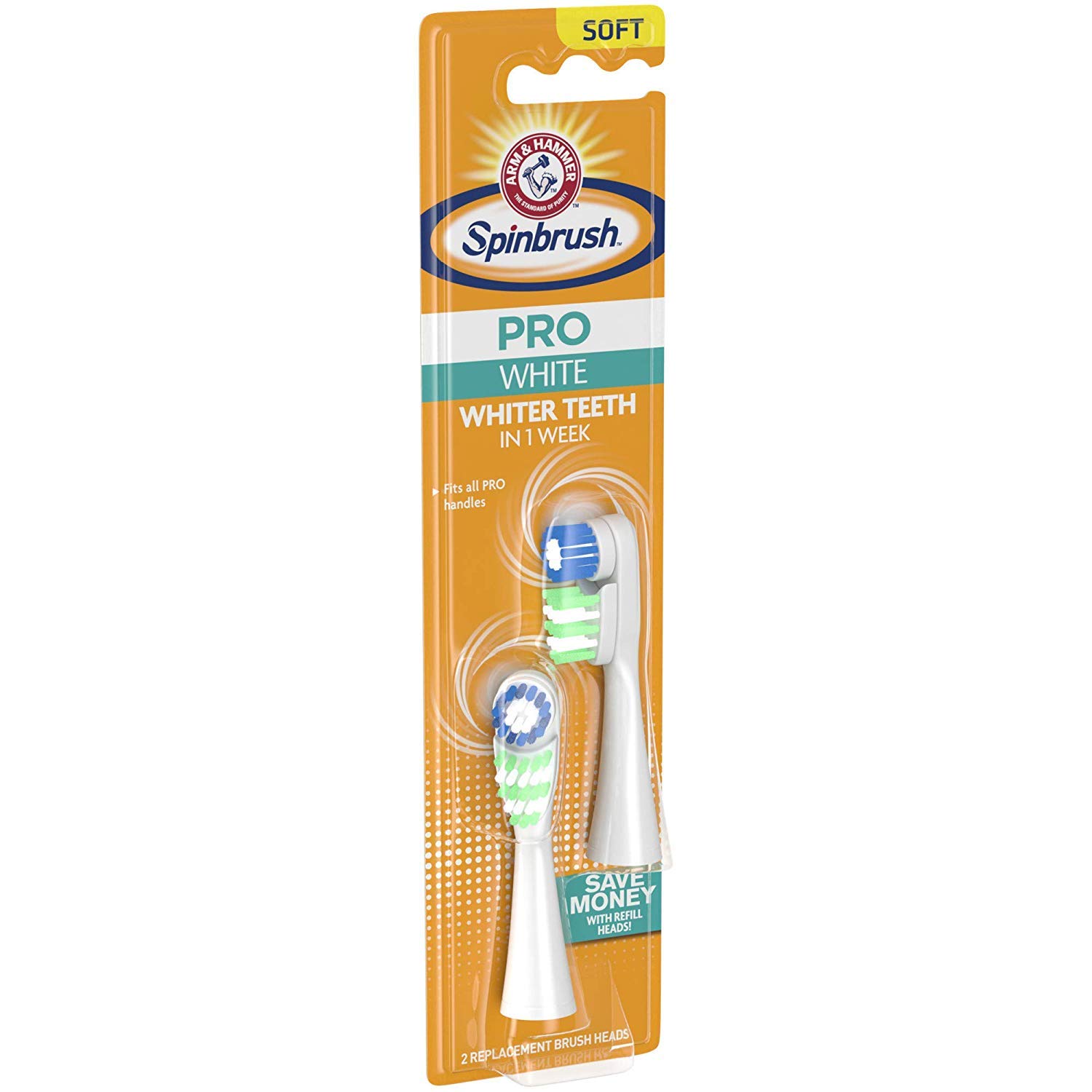 Arm & Hammer Spinbrush Pro Series Electric Toothbrush Replacement Heads - Soft Bristles, 20 Brush Heads (10 Packs of 2) for Gentle Cleaning & Whitening - Perfect for Travel, Home & Daily Oral Care