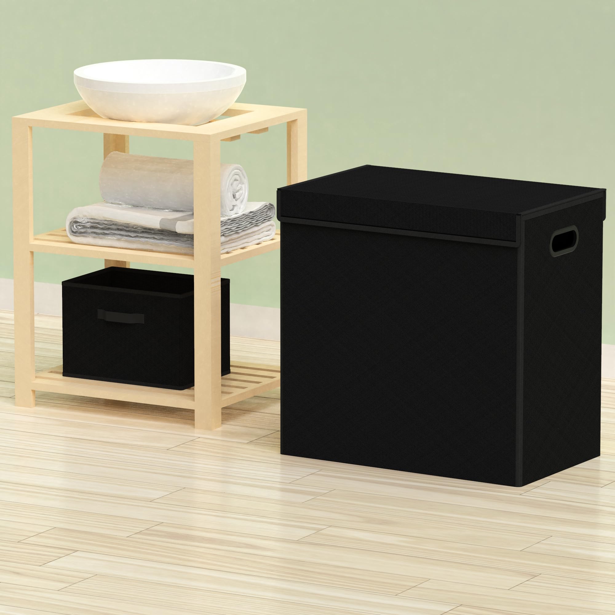 Foldable Laundry Hamper with Lid - Collapsible Clothes Basket for Bedroom, Bathroom & Dorm - Space Saving Storage Organizer (Black) | Perfect for Small Spaces & Travel