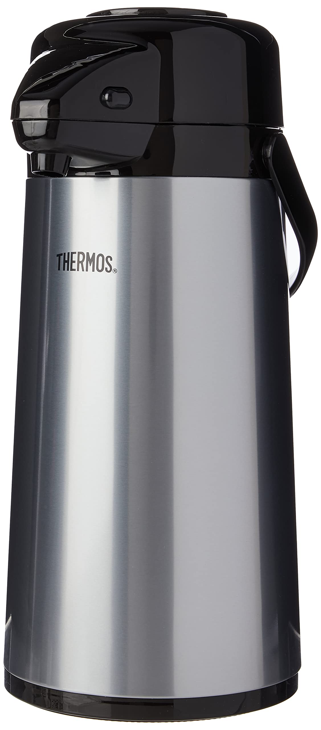Thermos 8721848 Stainless Steel Push Button Pump Pot - 1.9L/64oz Vacuum Insulated Hot Water Dispenser for Coffee, Tea & Office Use