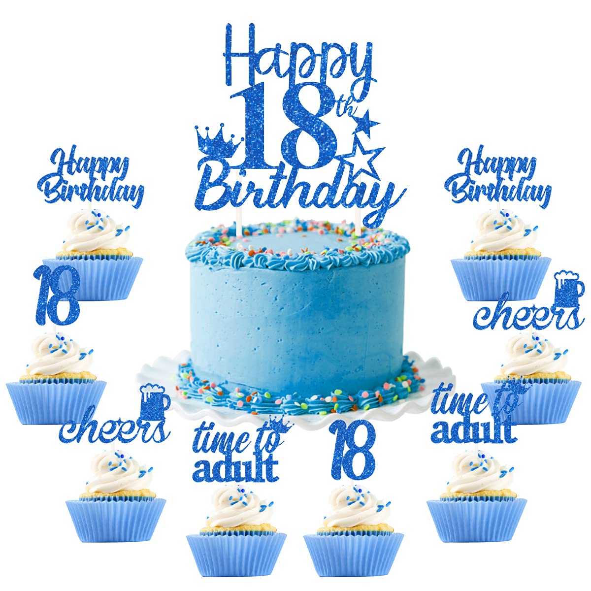 Happy 18th Birthday Cake Toppers - Navy Blue (25 Pack) | Cake Picks & Sticks for 18th Birthday Party Decorations | Cheers to 18 Years Celebration Supplies for Boys & Girls | Perfect for Milestone Birthday Cakes, Cupcakes & Dessert Table Displays