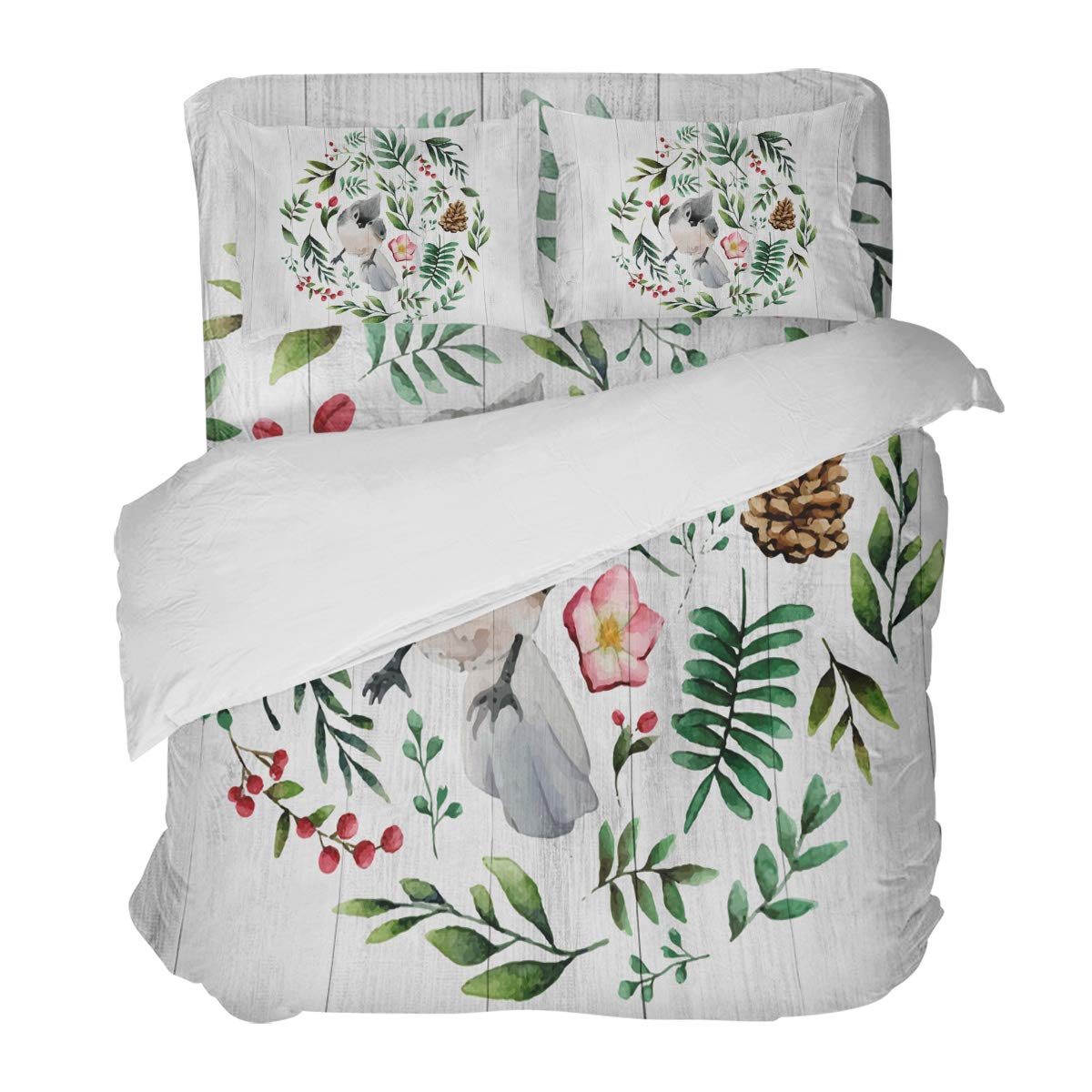 4 Pieces Christmas Cardinal and Evergreen Leaves Duvet Cover Set - California King Size Luxury Soft Bedding Set with Decorative Pillowcases and Pine Cones Design | Perfect for Holiday Home Decor, Cozy Winter Bedroom, and Festive Gift Giving