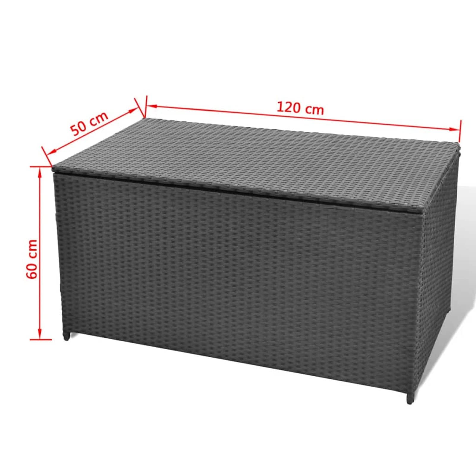 Waterproof Outdoor Deck Storage Box - 120x50x60cm Poly Rattan Garden Patio Furniture for Cushions, Pool Toys & Yard Accessories | Weatherproof Black Deck Box for Backyard, Balcony & Poolside Storage